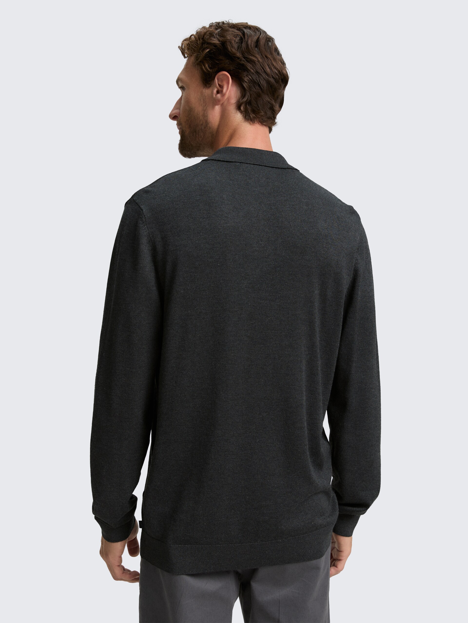 Strick-Poloshirt aus Viskose - Black Grey Melange