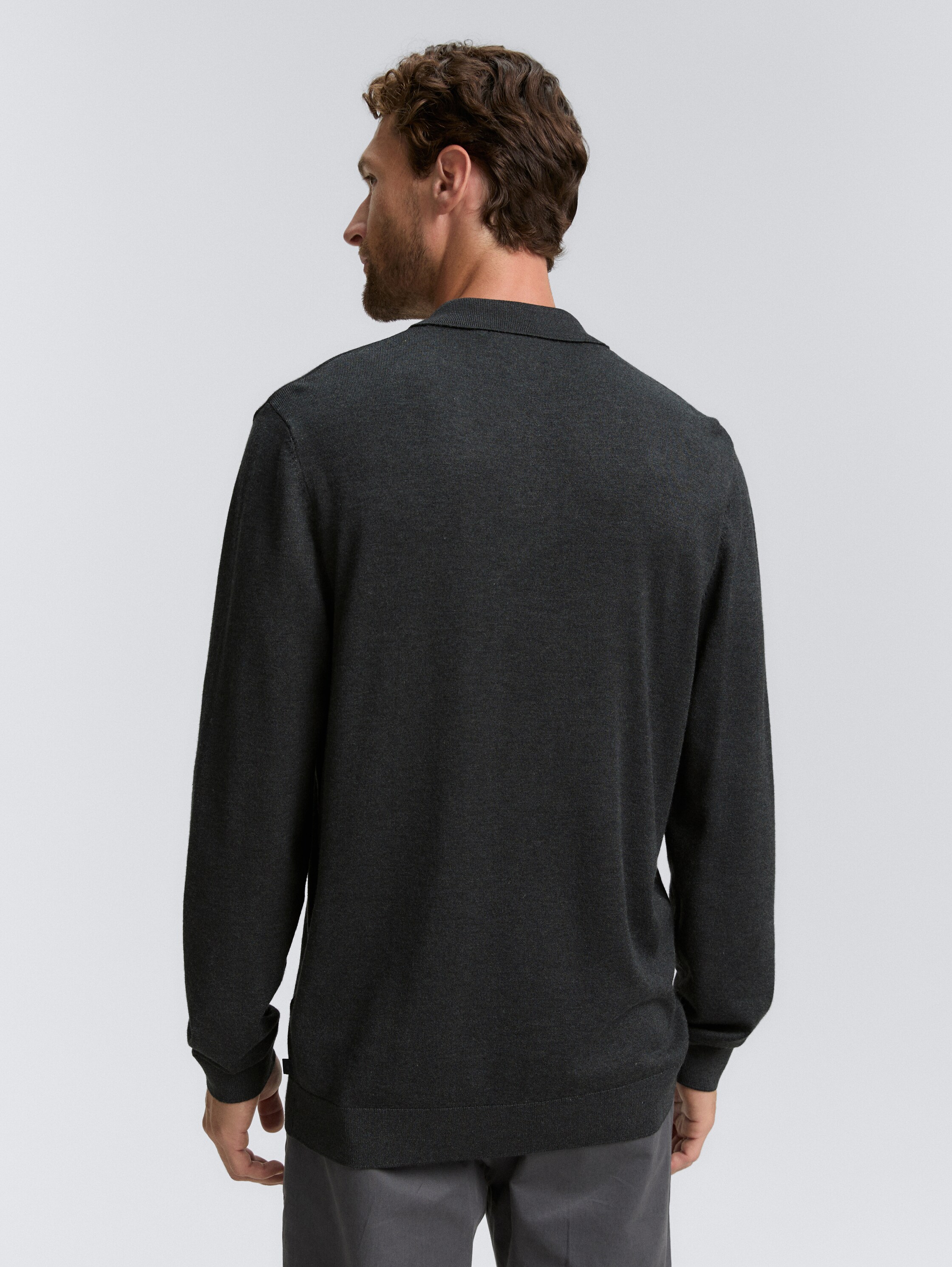 Strick-Poloshirt aus Viskose - Black Grey Melange