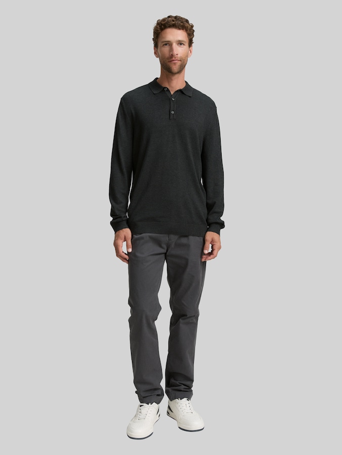 Gebreide polo van viscose door Men, Black Grey Melange