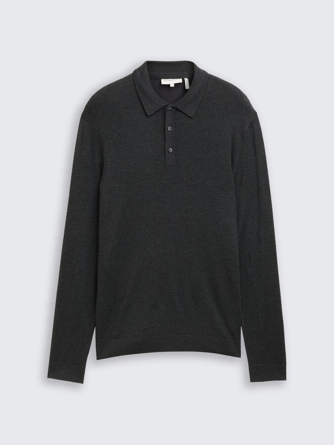 Strick-Poloshirt aus Viskose von Men, Black Grey Melange