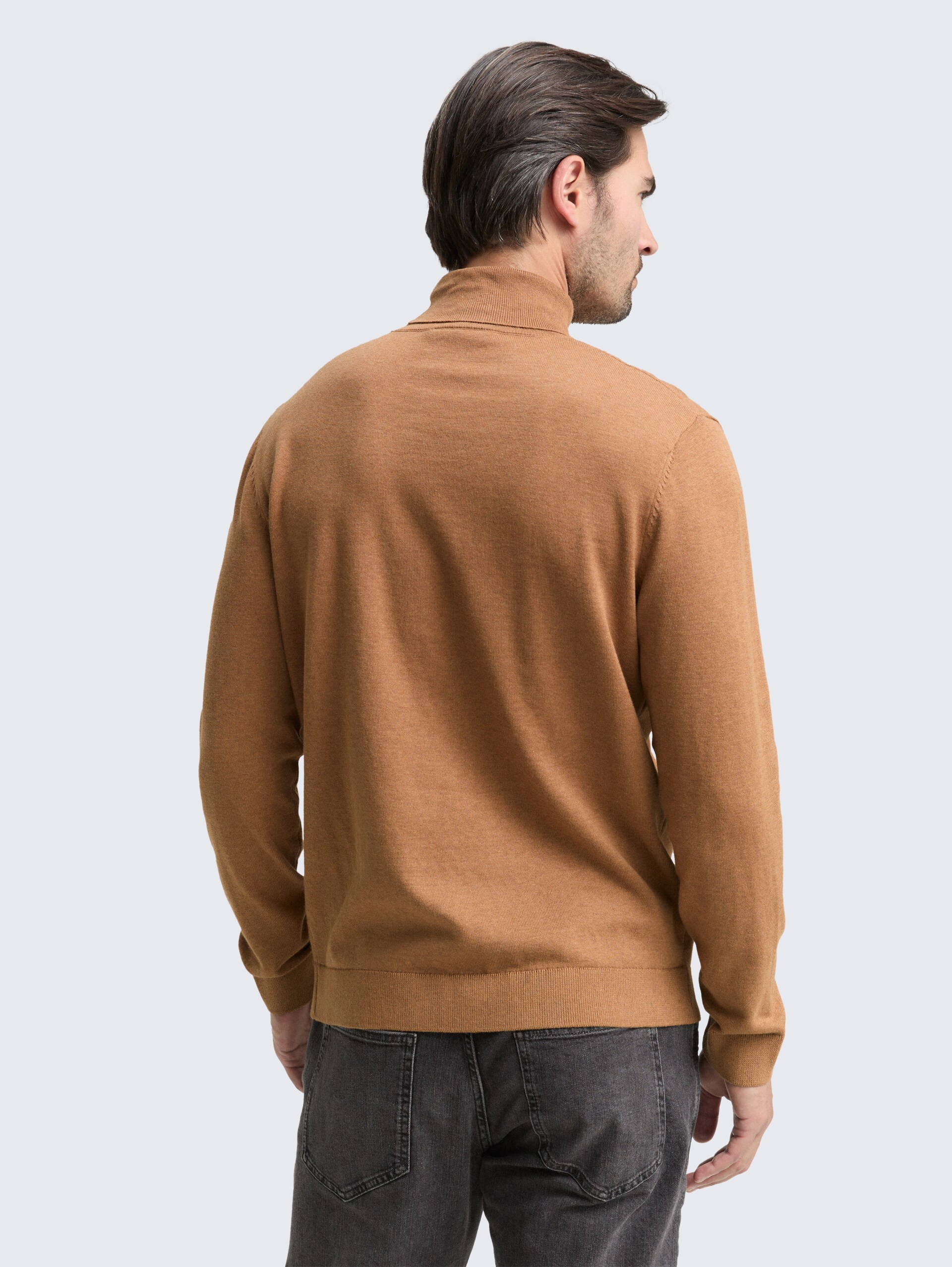 Rollkragenpullover aus Baumwolle - mid brown melange