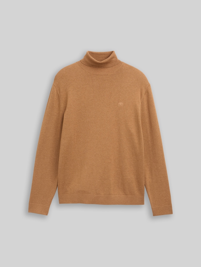 Pull à col roulé en coton par Men, mid brown melange
