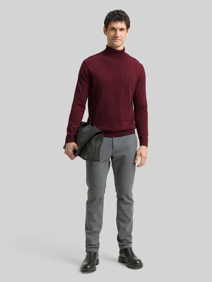 Rollkragenpullover aus Baumwolle von Men, bordeaux melange