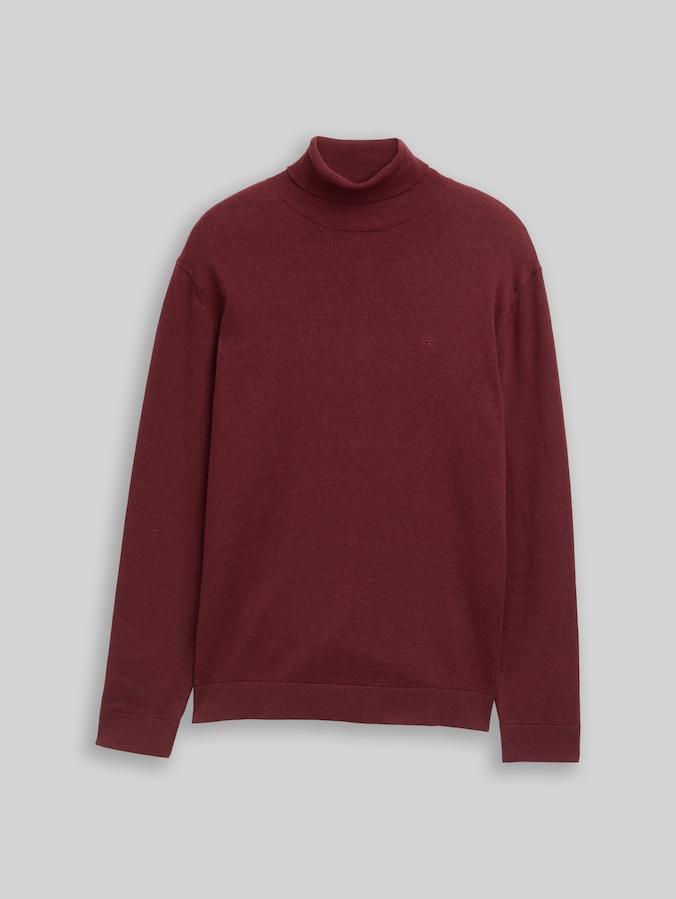Pull à col roulé en coton par Men, bordeaux melange