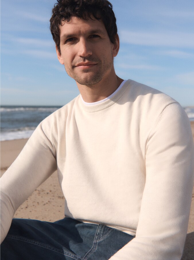 Pull en maille avec cachemire par Men, soft buttercream melange