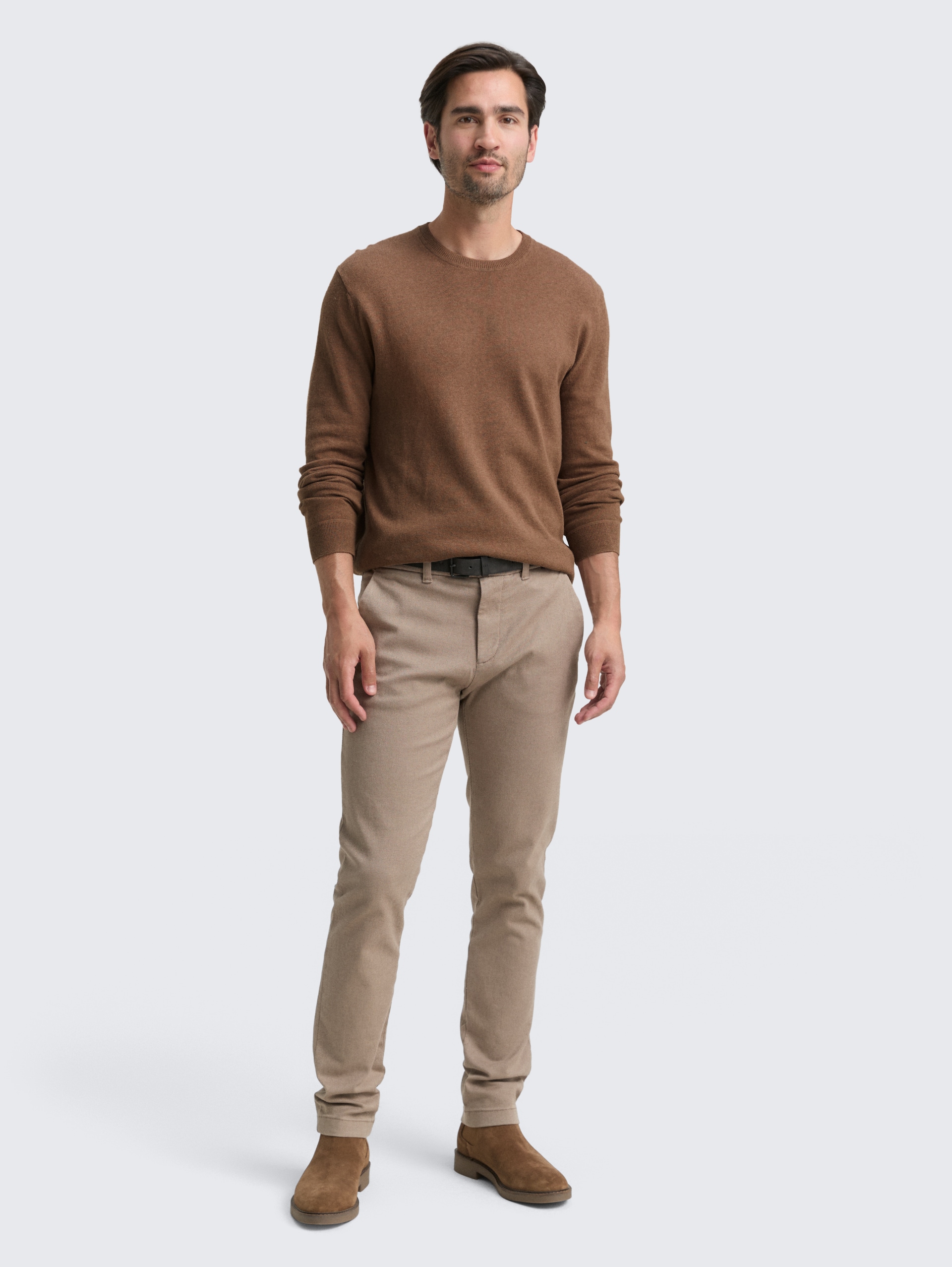 Strickpullover mit Kaschmir-Anteil - dark taupe melange - Model-Vorderansicht