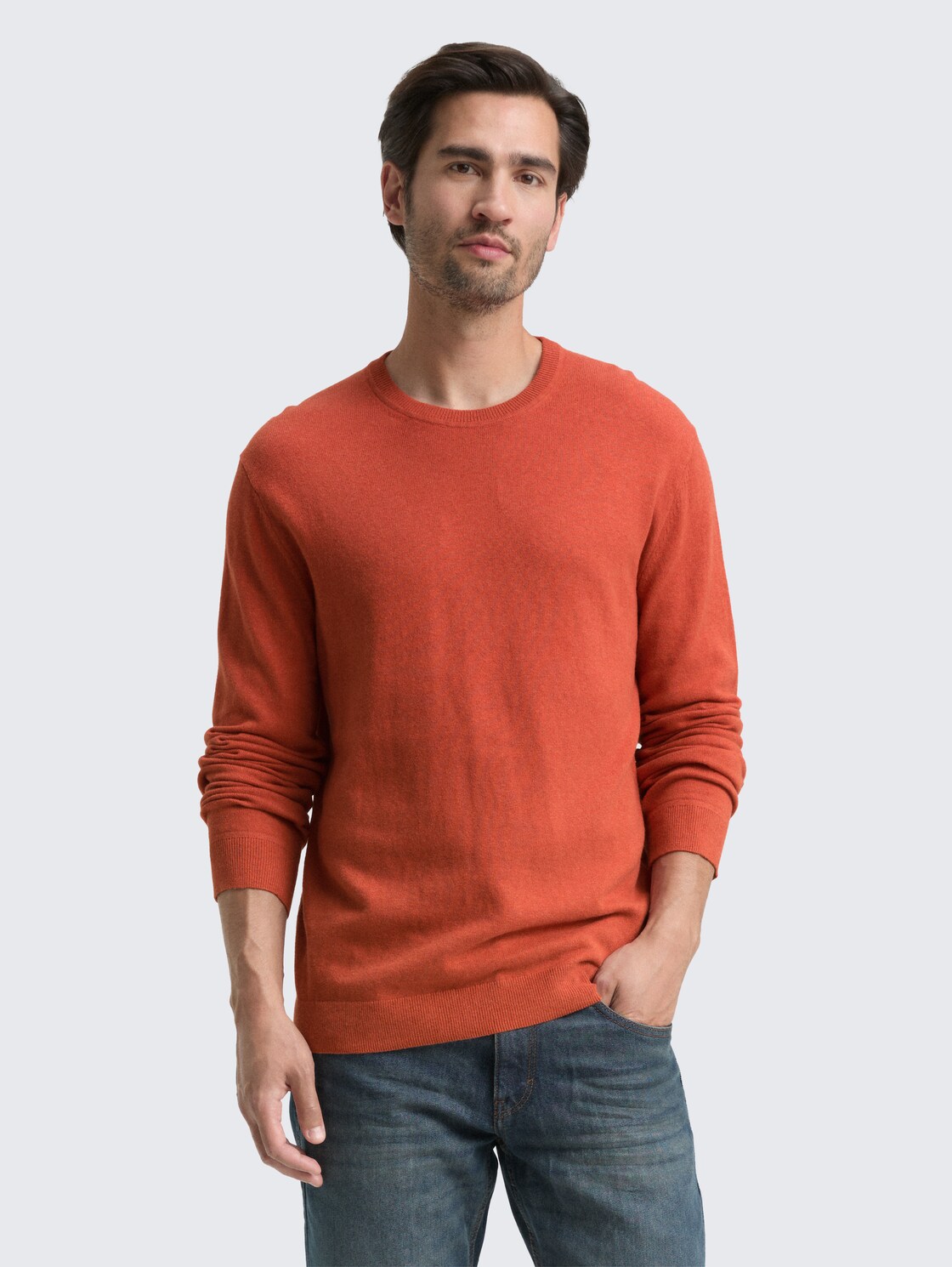 Strickpullover mit Kaschmir-Anteil - rust red melange - Ausschnitt Model-Vorderansicht