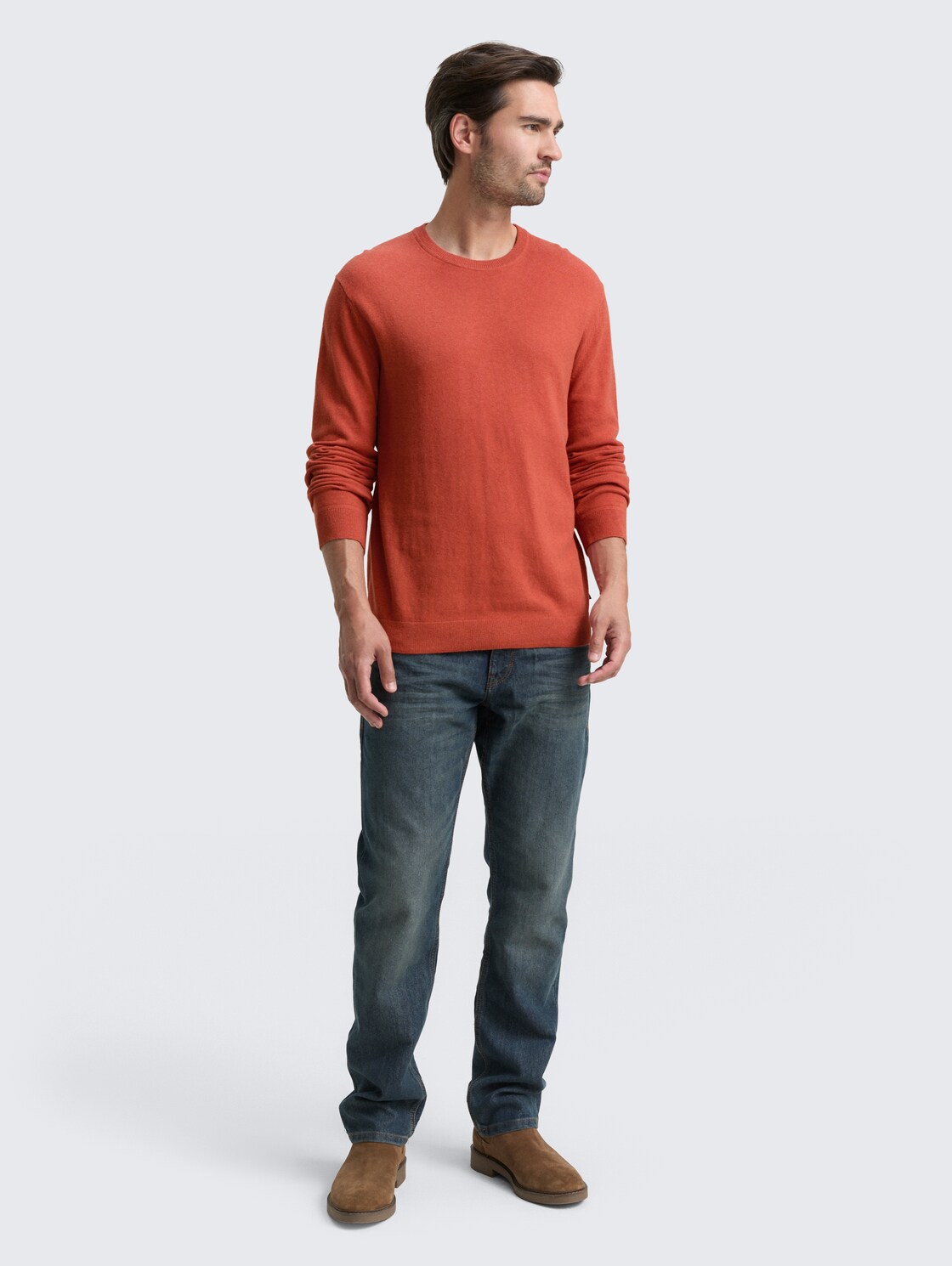 Strickpullover mit Kaschmir-Anteil - rust red melange - Model-Vorderansicht