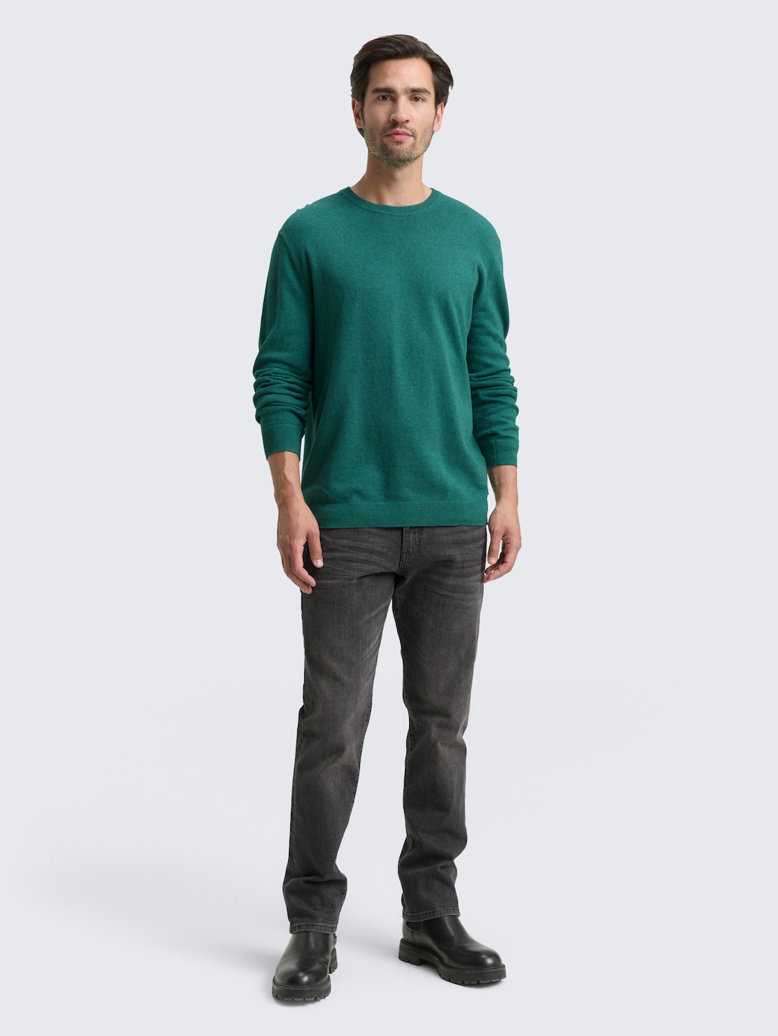 Strickpullover mit Kaschmir-Anteil - jasper green melange - Model-Vorderansicht