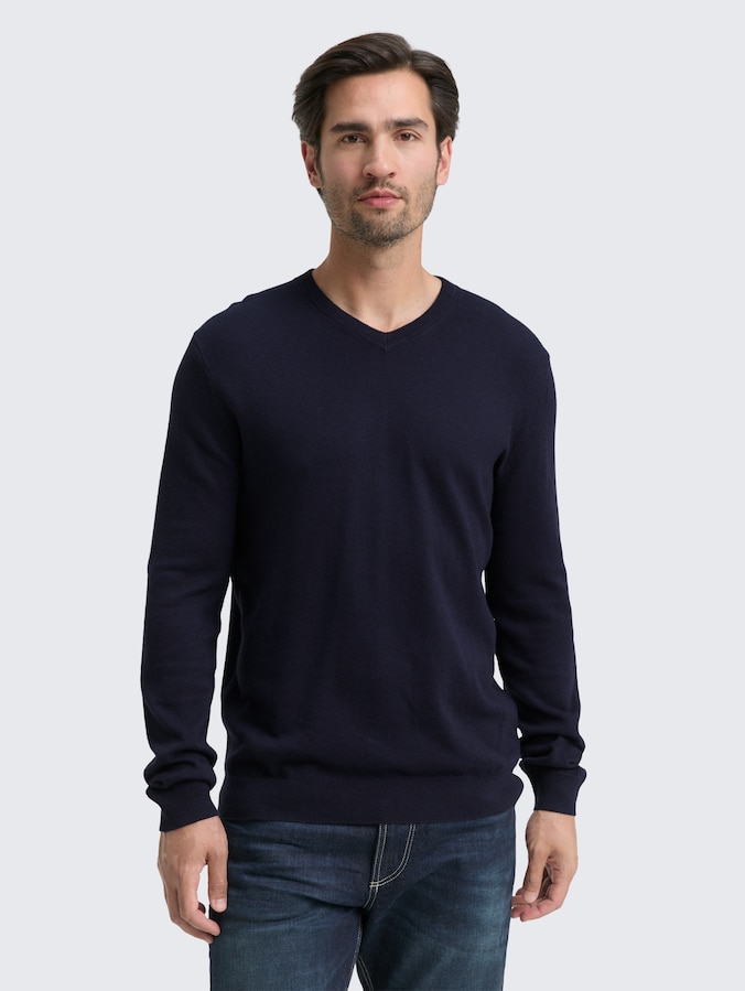 Strickpullover mit Kaschmir-Anteil von Men, Knitted Navy Melange