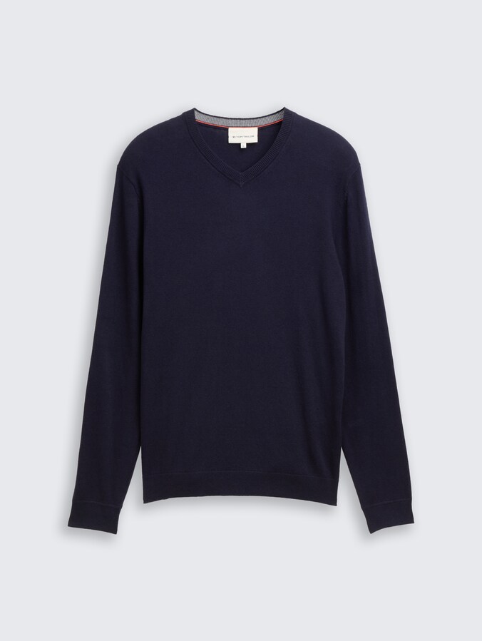 Gebreide trui met kasjmiermix door Men, Knitted Navy Melange