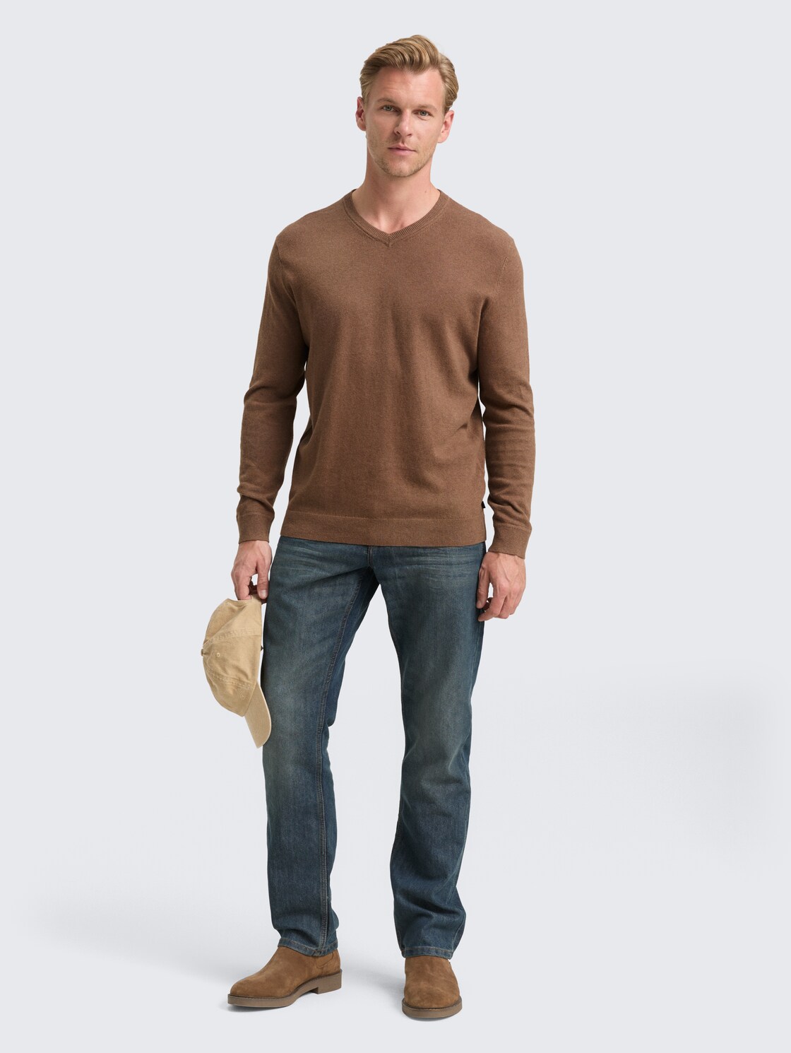 Strickpullover mit Kaschmir-Anteil - dark taupe melange - Model-Vorderansicht