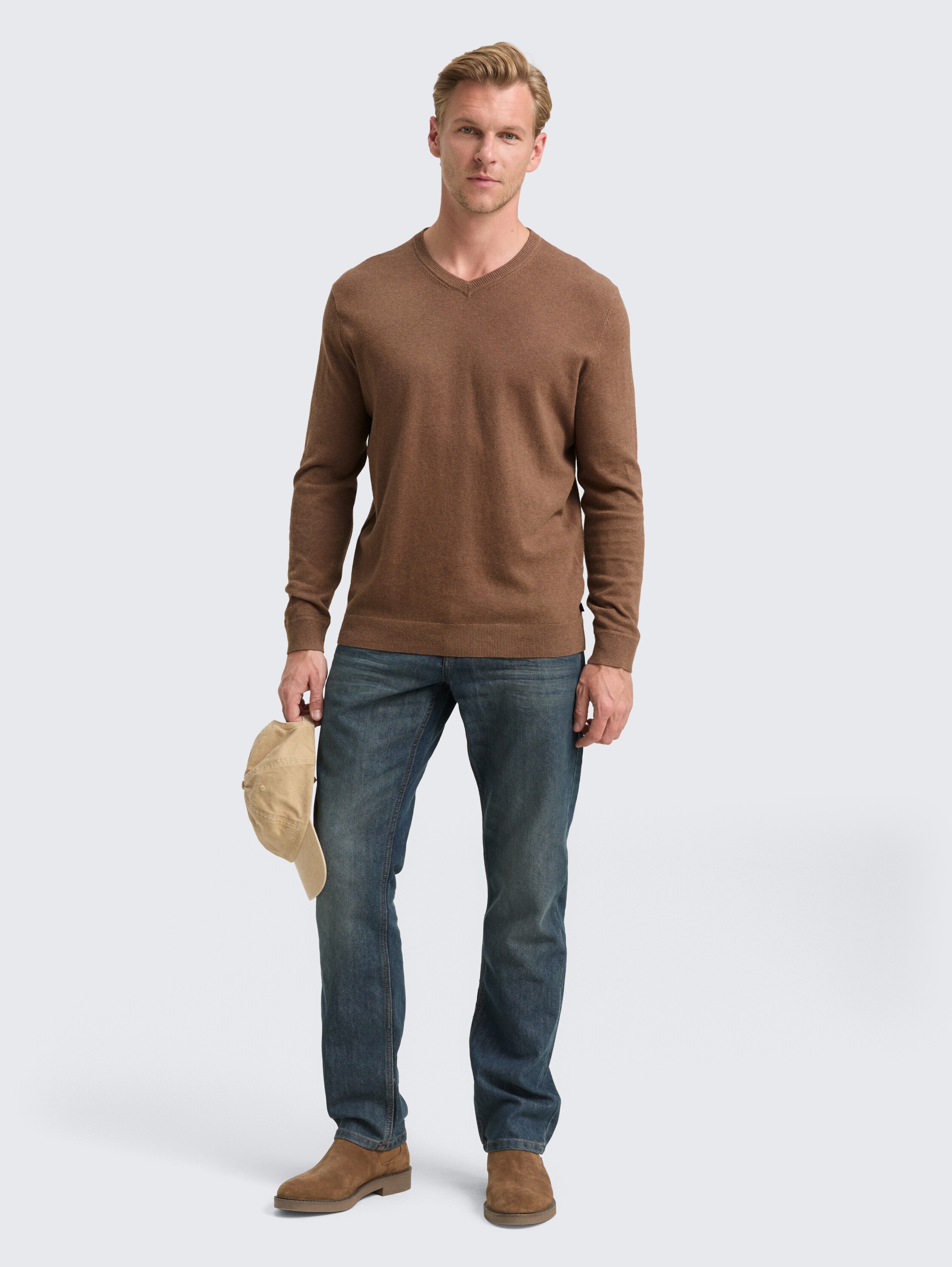 Strickpullover mit Kaschmir-Anteil - dark taupe melange - Model-Vorderansicht