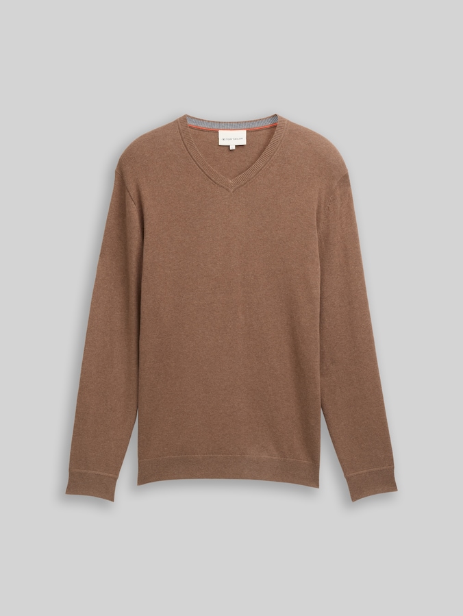 Pull en tricot avec cachemire par Men, dark taupe melange