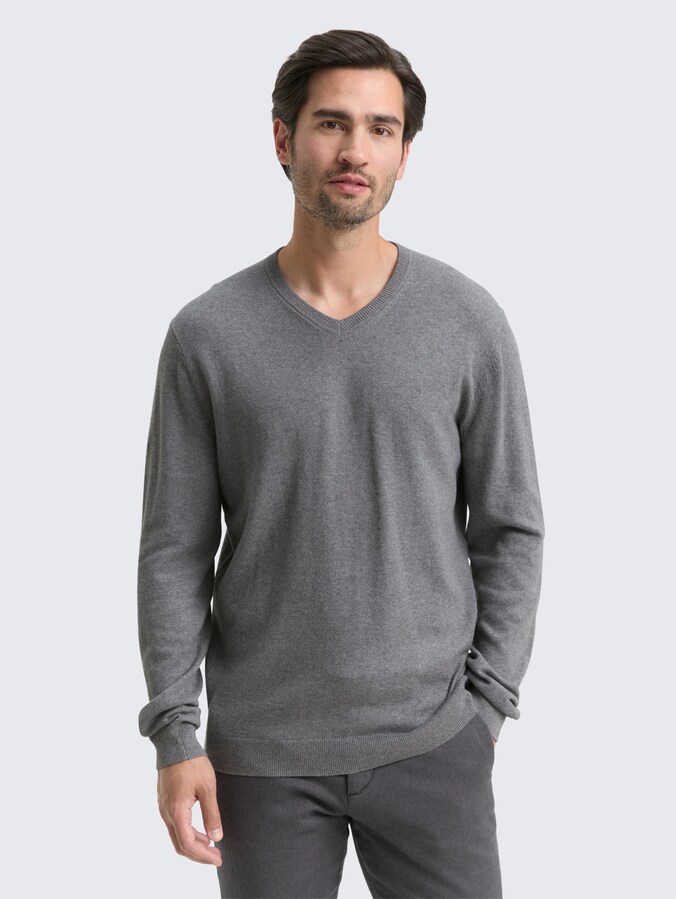 Gebreide trui met kasjmiermix door Men, classic dark grey melange