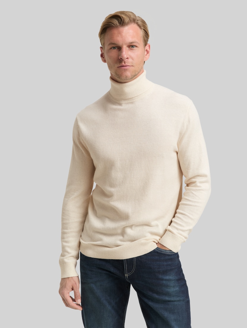 Rollkragenpullover mit Kaschmir-Anteil von Men, soft buttercream melange
