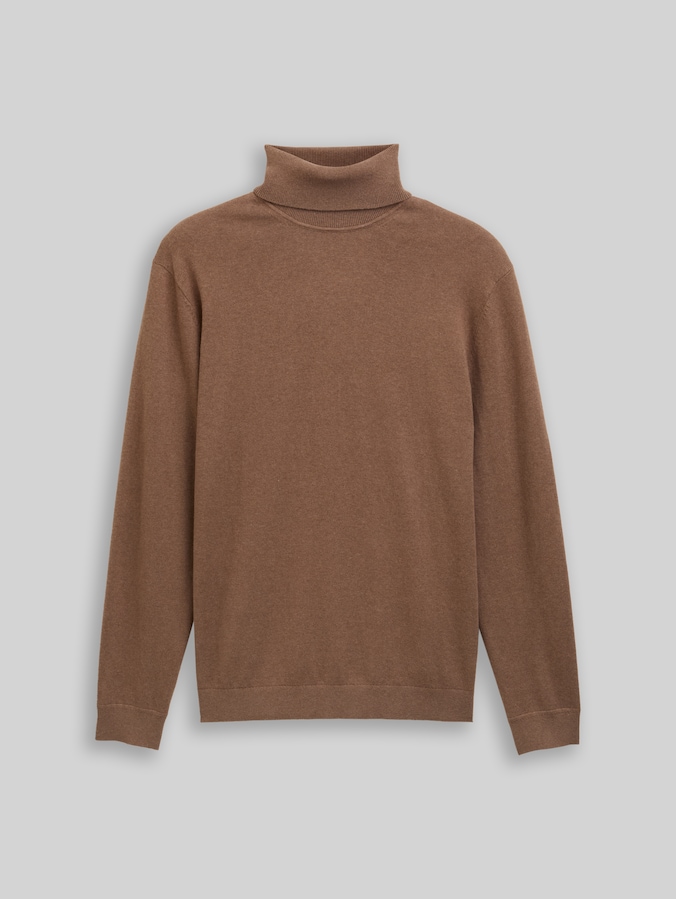 Turtleneck jumper with cashmere blend by Men, dark taupe melange