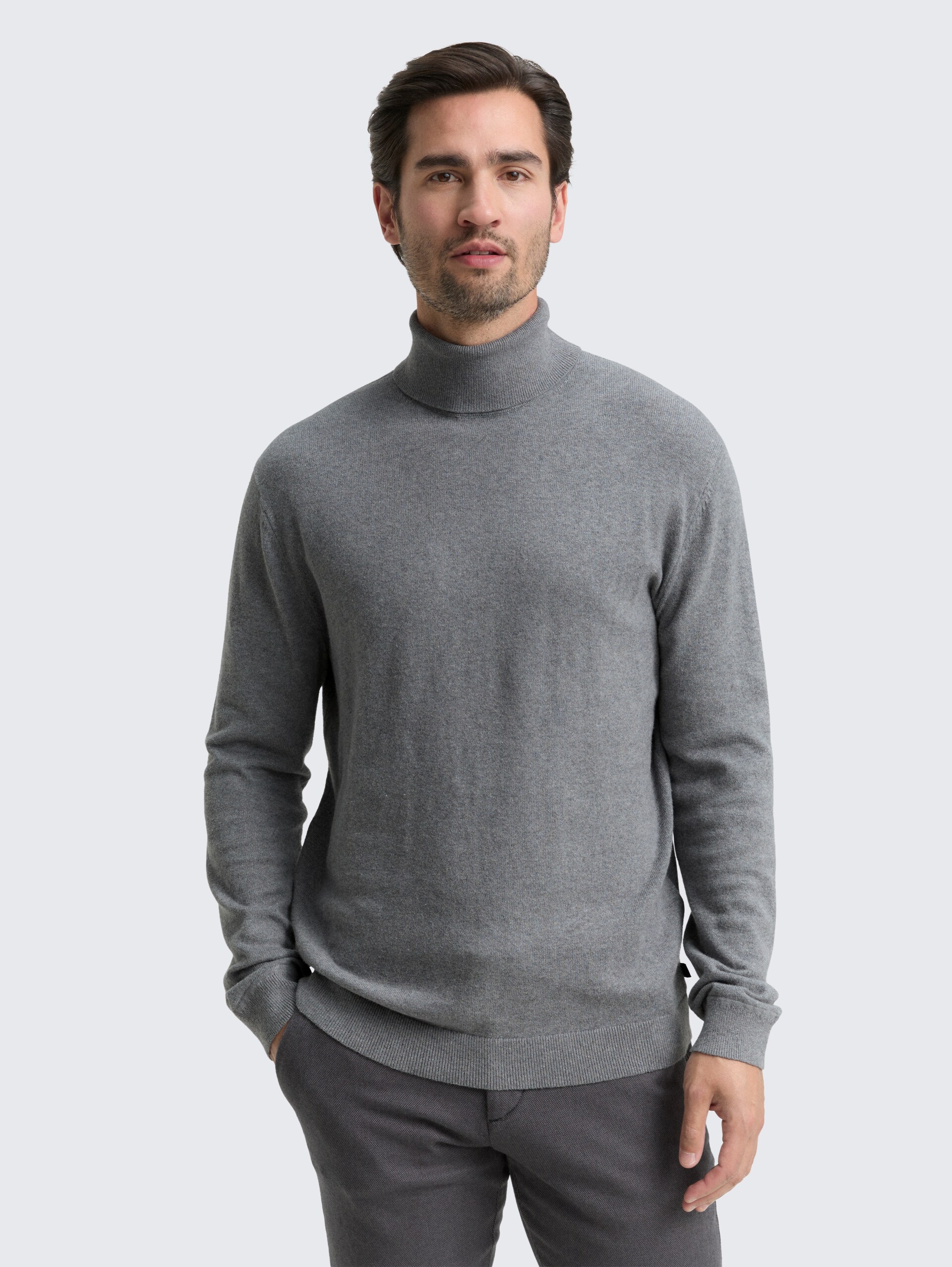 Rollkragenpullover mit Kaschmir-Anteil - classic dark grey melange - Ausschnitt Model-Vorderansicht