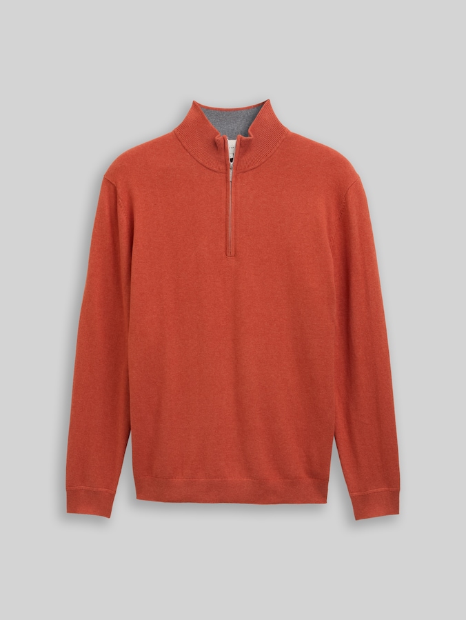 Troyer knit jumper with cashmere blend by Men, rust red melange