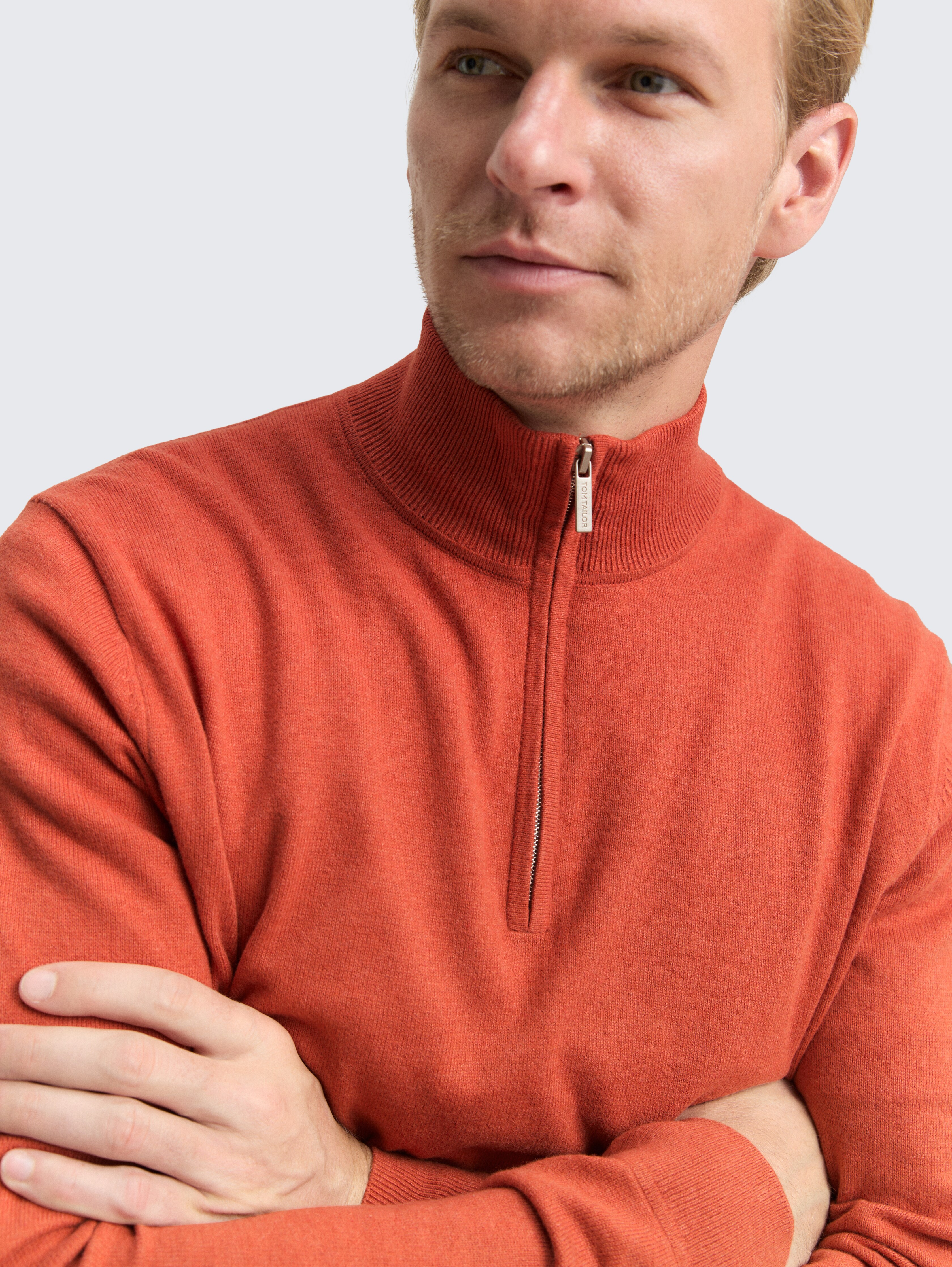 Troyer knit jumper with cashmere blend in orange by Tom Tailor