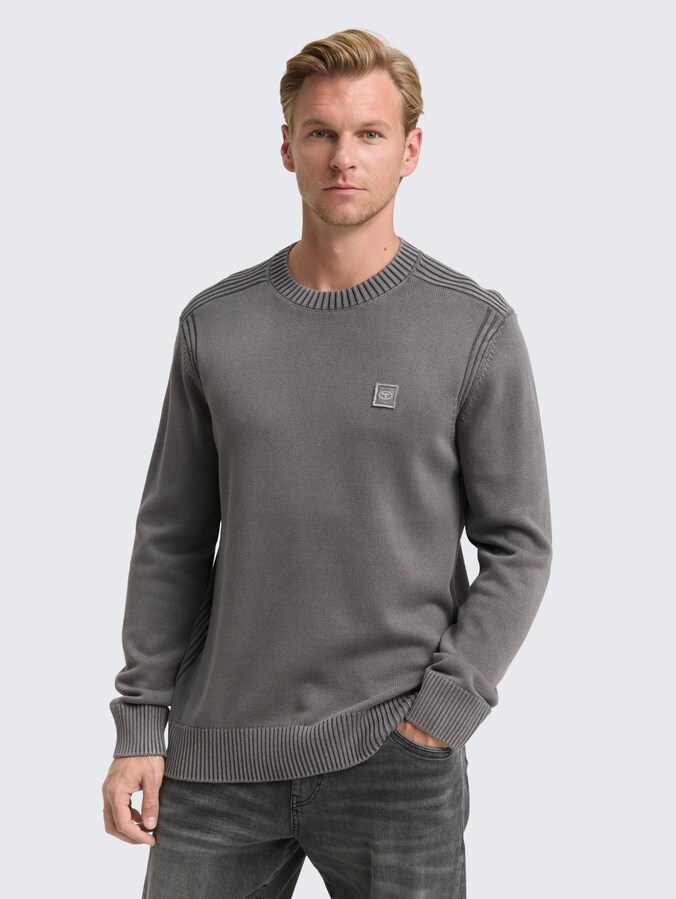 Strickpullover im Washed-Look aus Baumwolle von Men, classic dark grey