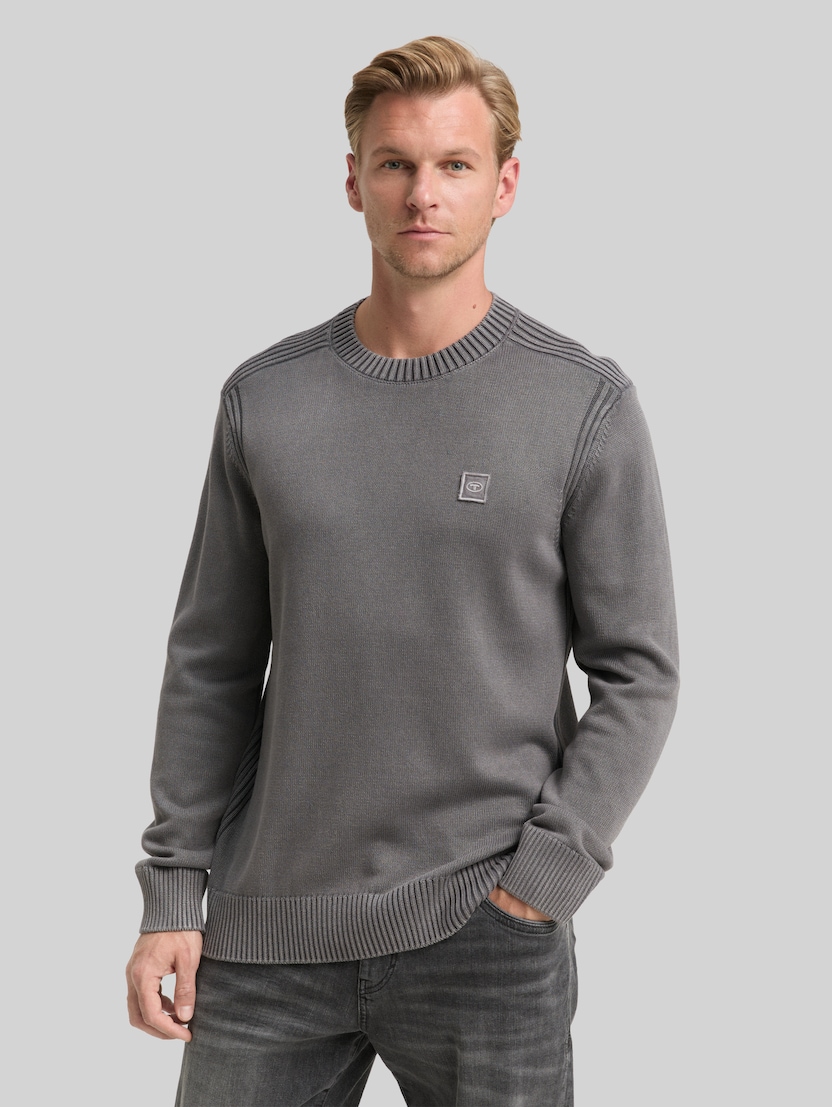 Strickpullover im Washed-Look aus Baumwolle von Men, classic dark grey