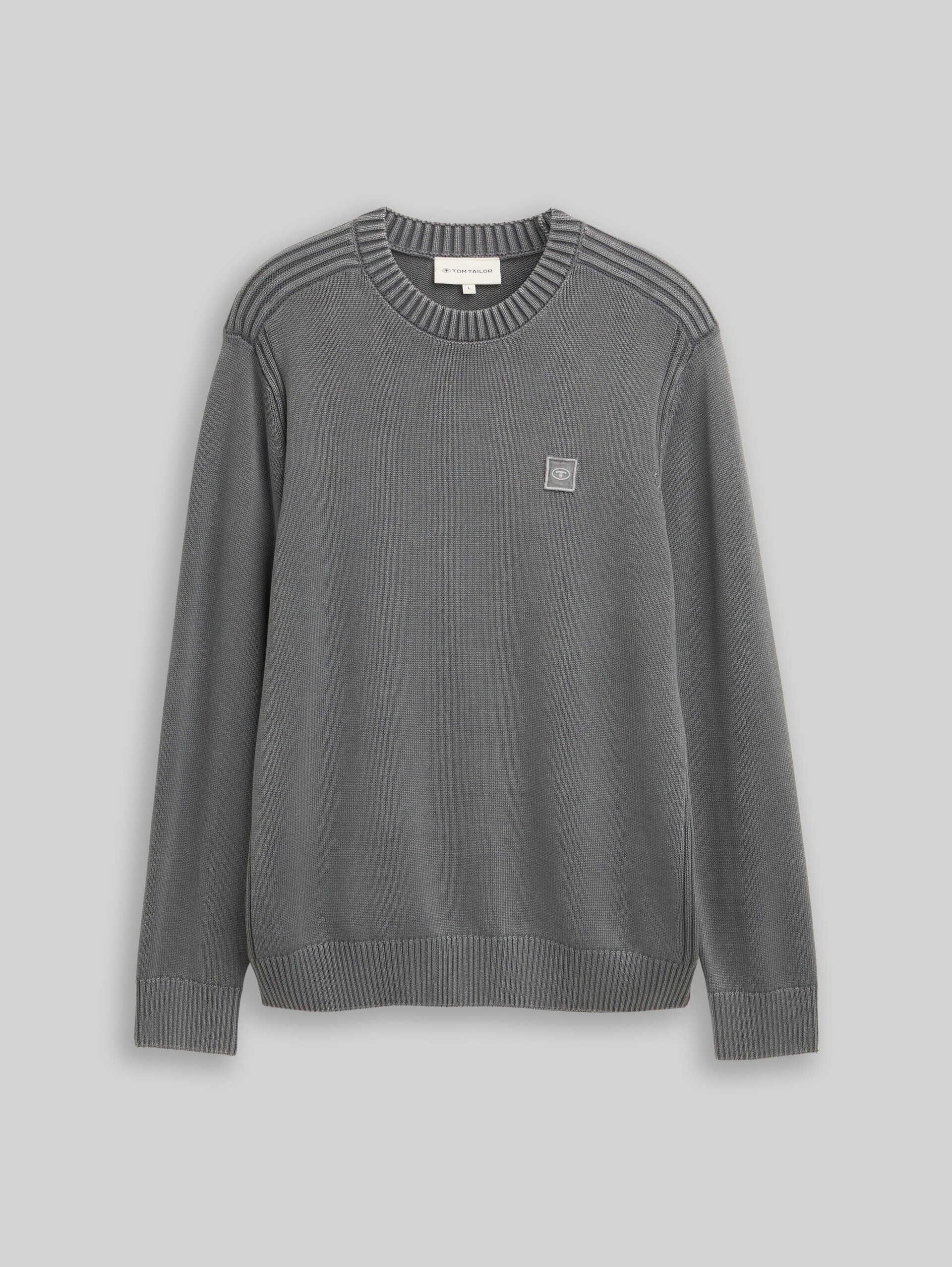 Washed-look knitted jumper made from cotton - classic dark grey