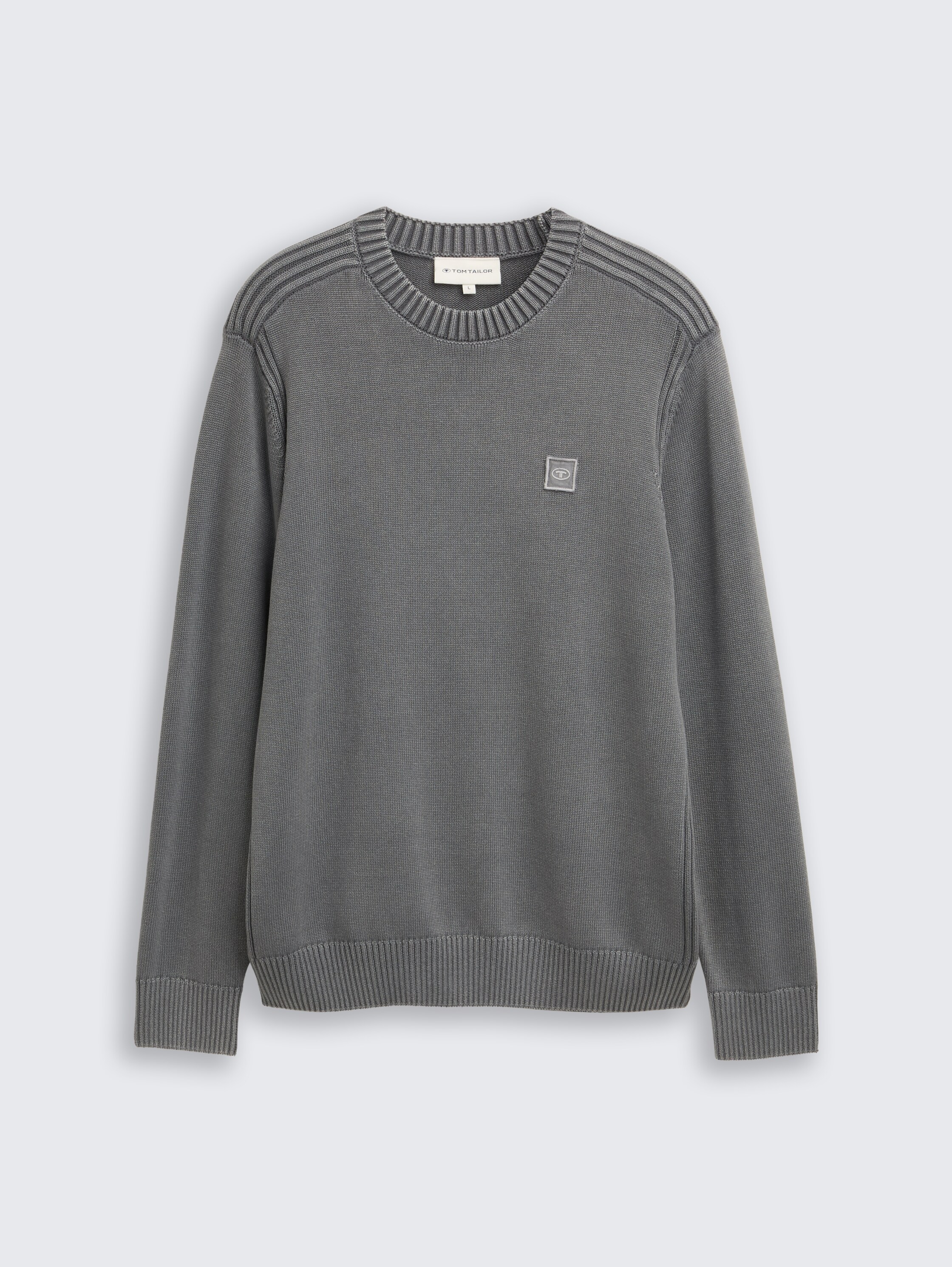Washed-look knitted jumper made from cotton - classic dark grey