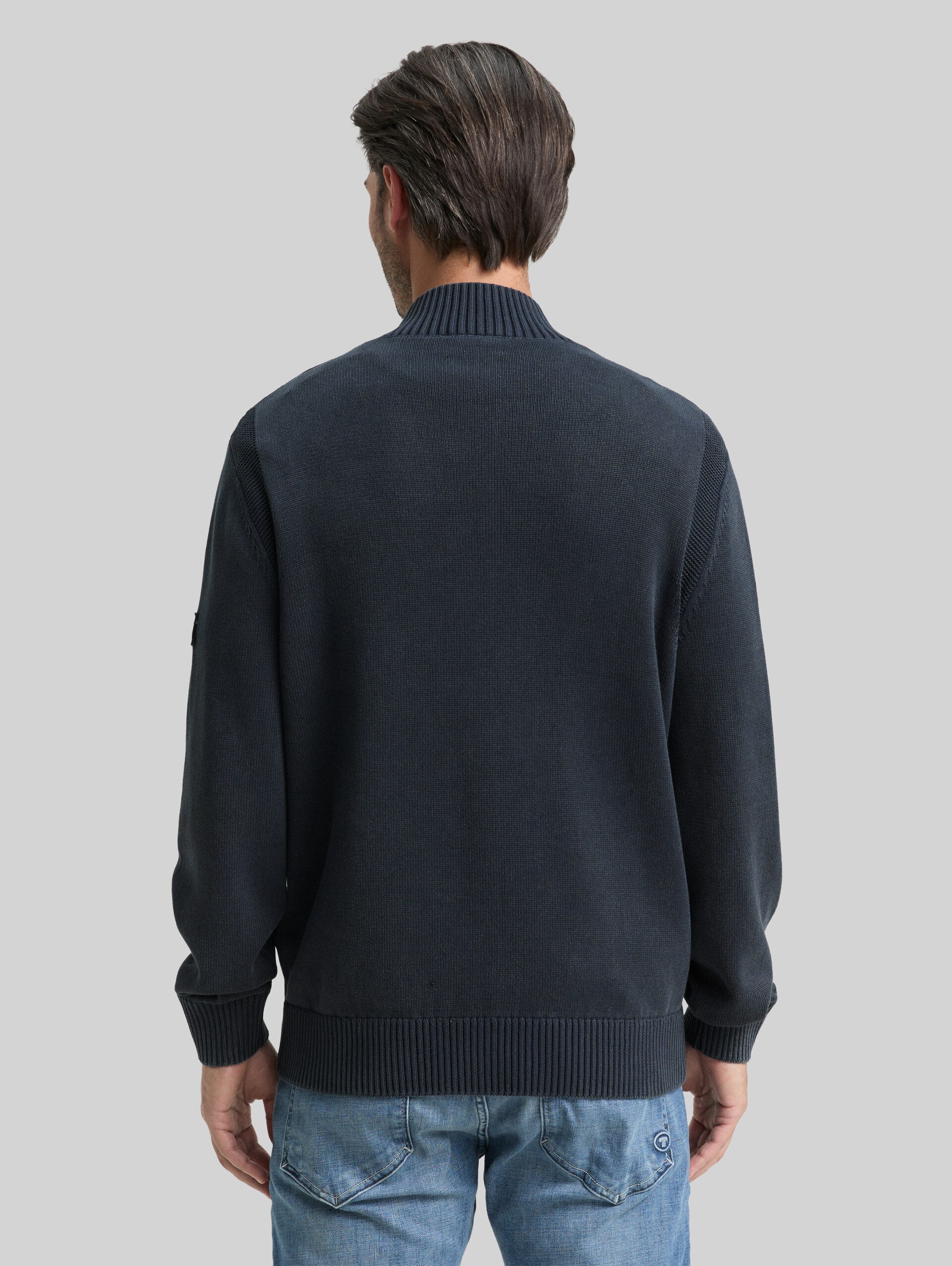 Troyer knitted jumper in a washed cotton look - sky captain blue