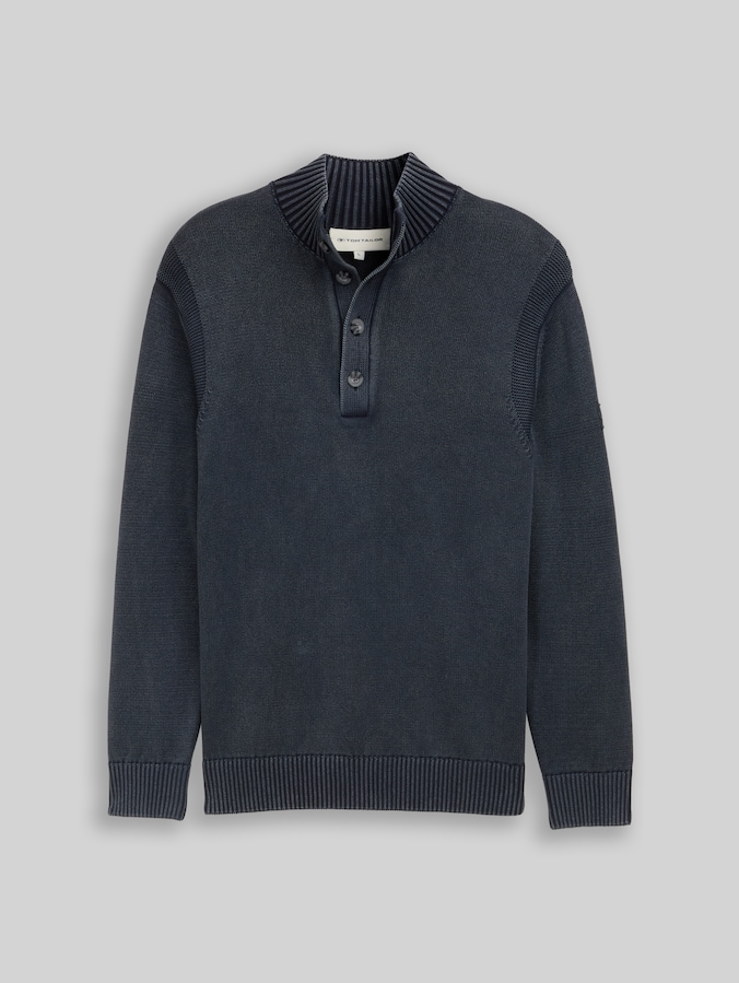 Troyer knitted jumper in a washed cotton look by Men, sky captain blue