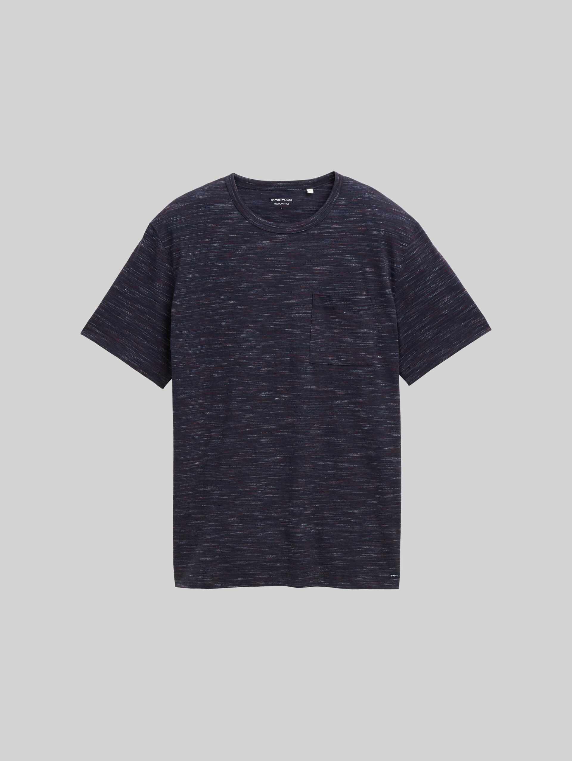T-Shirt in Melange-Optik mit Brusttasche - navy red multi inject - Vorder-Produkt-Ansicht