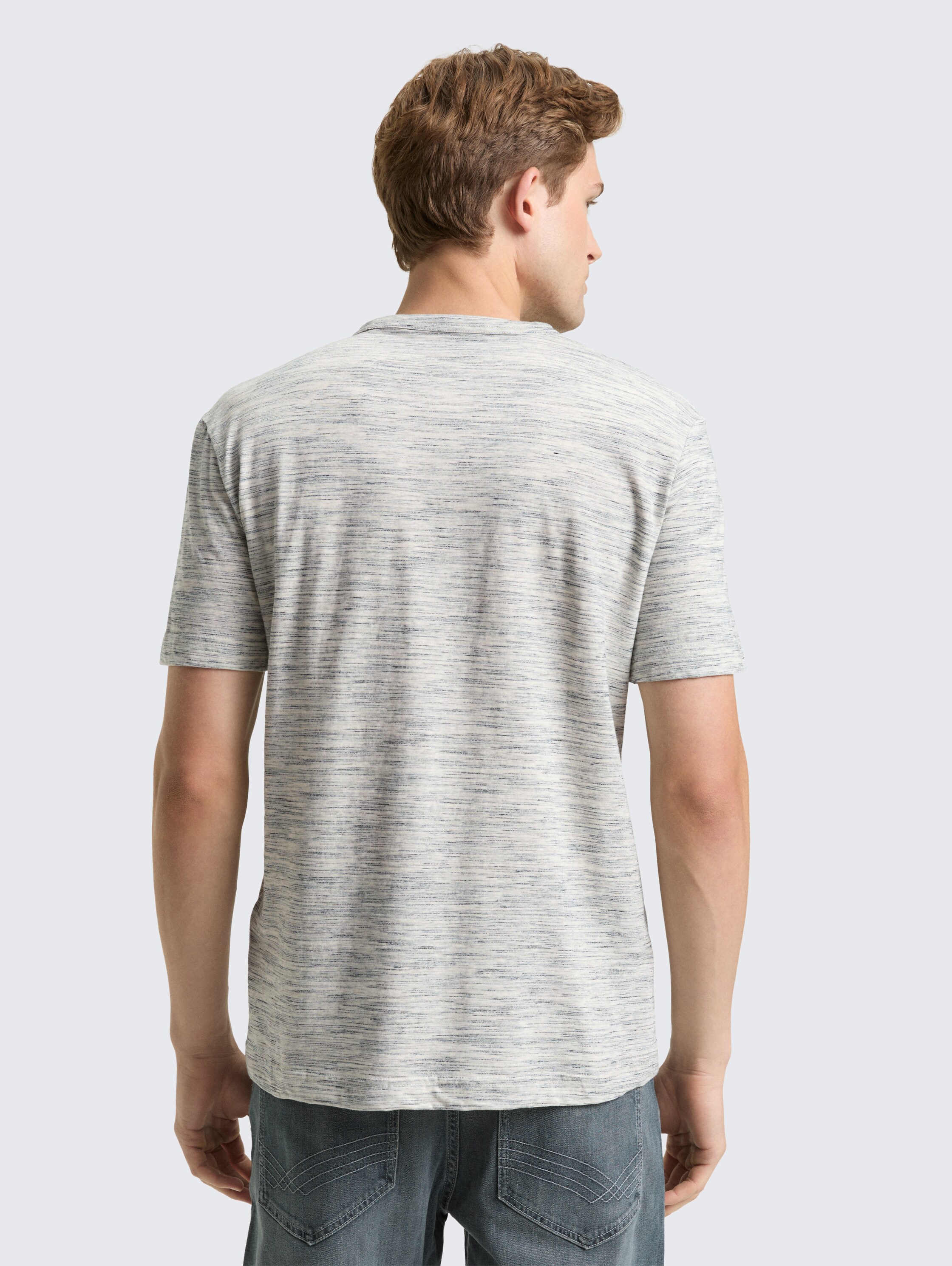 T-shirt in melange look with breast pocket - gardenia_white_multi_inject - 
