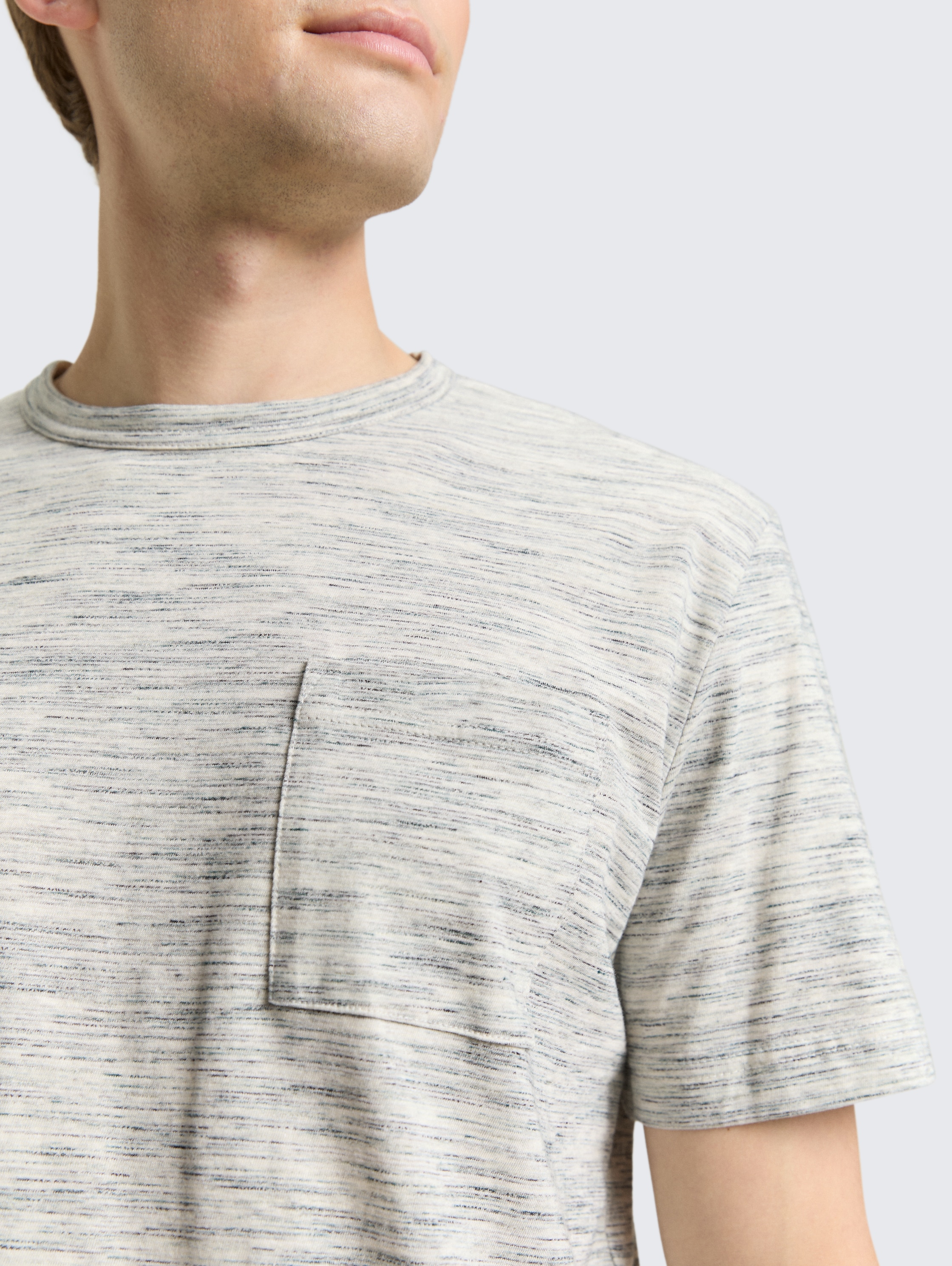 T-shirt in melange look with breast pocket - gardenia_white_multi_inject - 