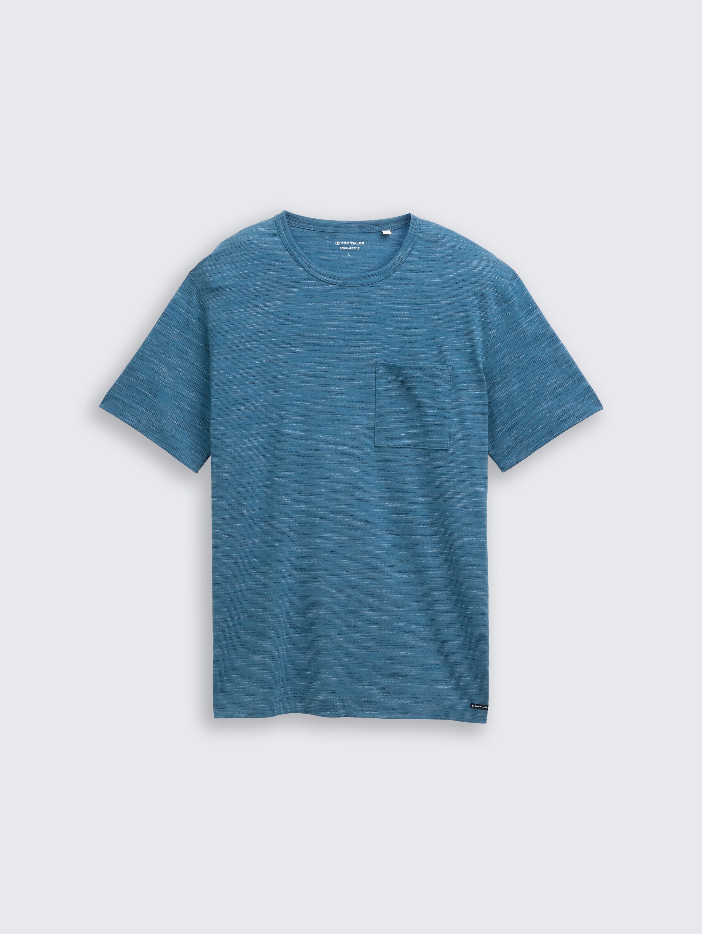 T-Shirt in Melange-Optik mit Brusttasche - real_teal_blue_multi_inject - 