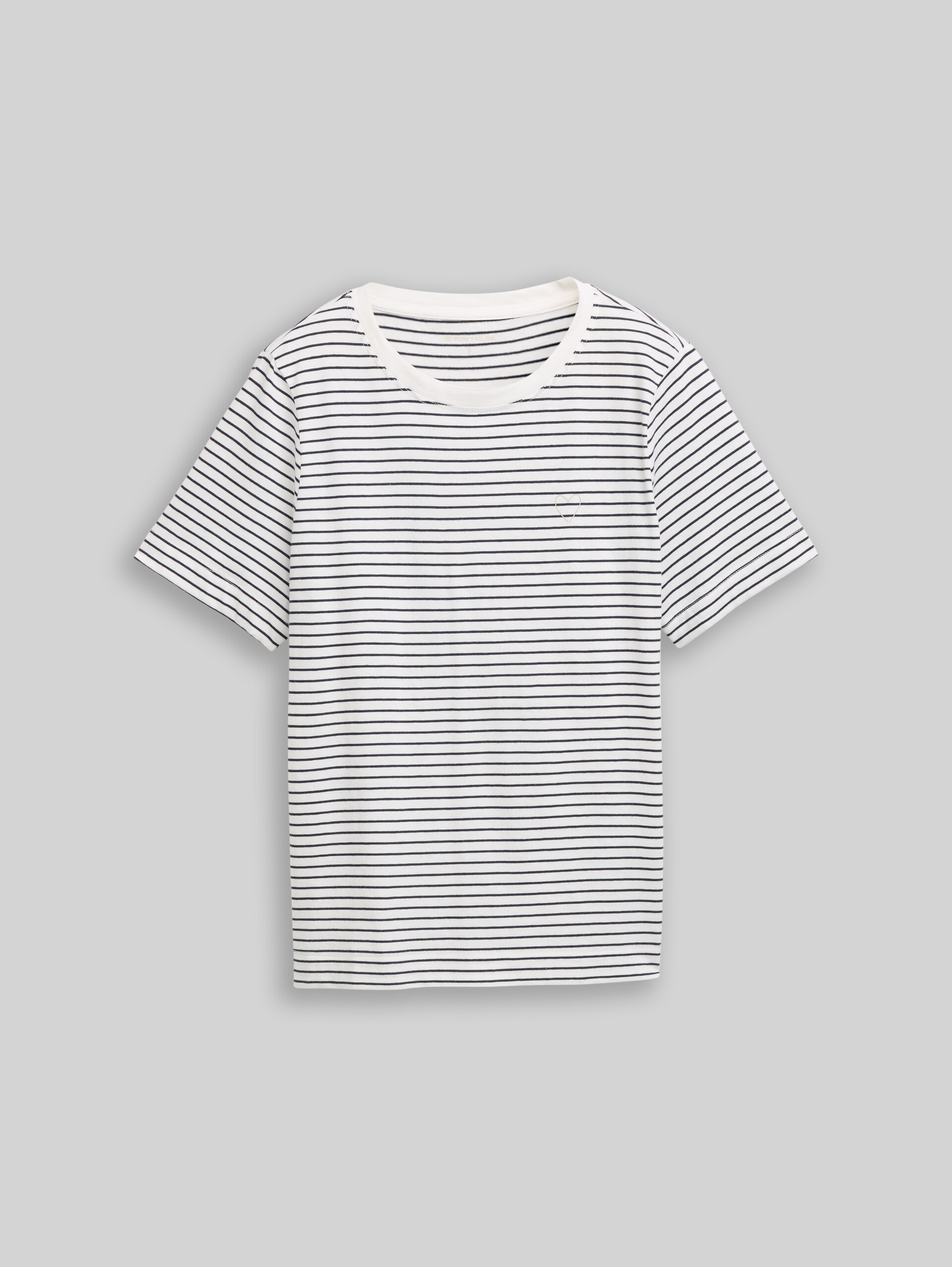 Cotton T-shirt - offwhite navy thin stripe - Front product view