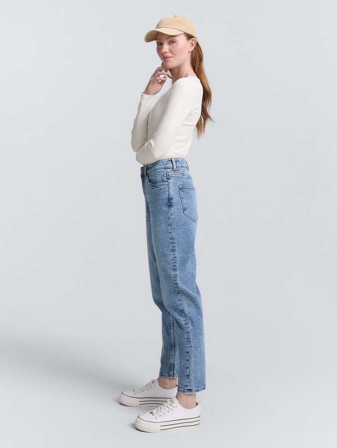 TTLINLEY MOM High Waist Ankle Jeans von Denim Female, Used Mid Stone Blue Denim