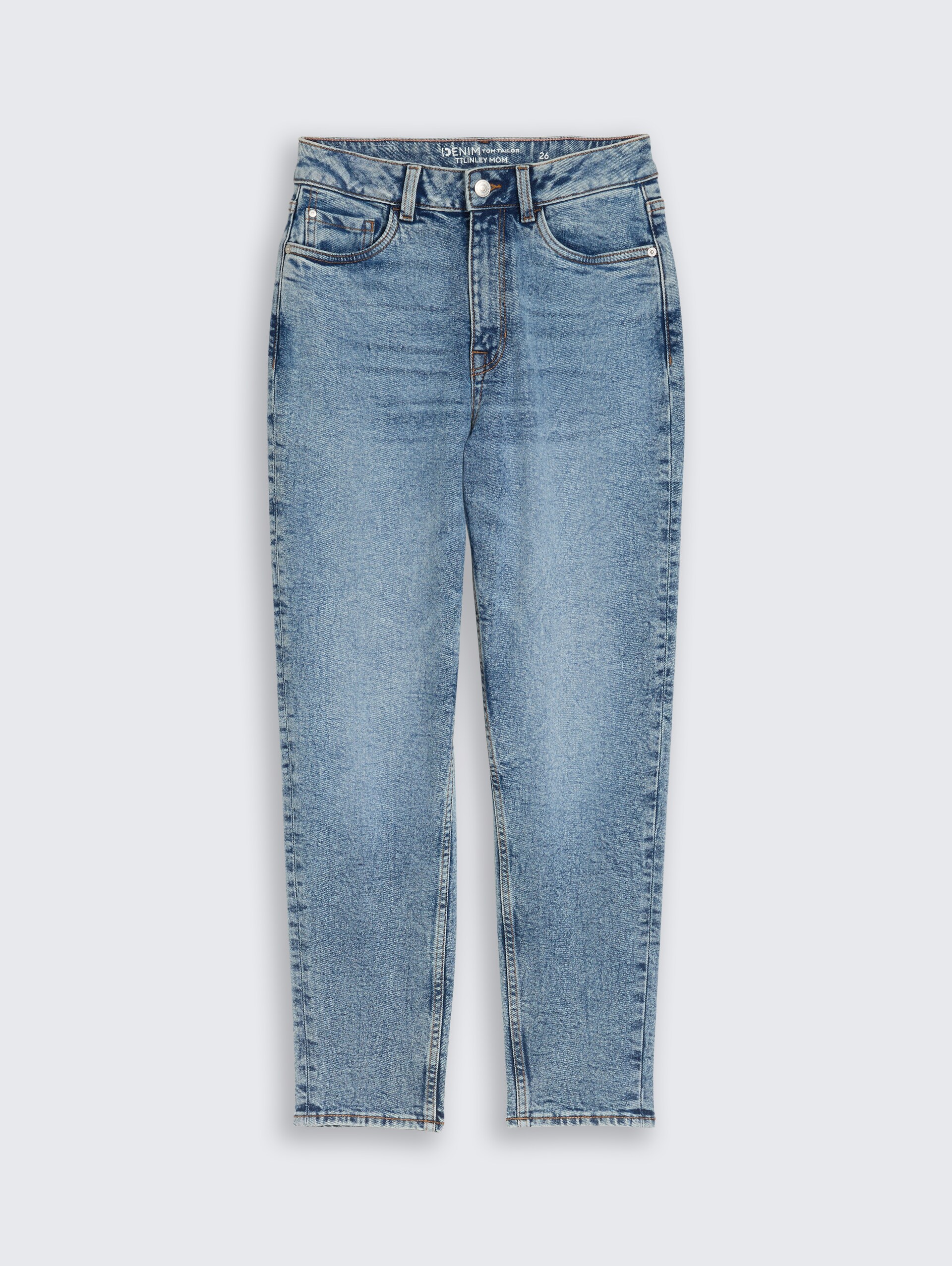 TTLINLEY MOM High Waist Ankle Jeans - Used Mid Stone Blue Denim - Vorder-Produkt-Ansicht