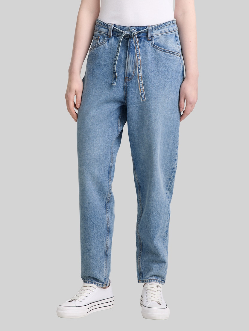 TTADEA BARREL-jeans met riem door Denim Female, Used Mid Stone Blue Denim