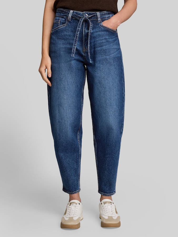 TTADEA BARREL Jeans mit Gürtel von Denim Female, used dark stone blue denim