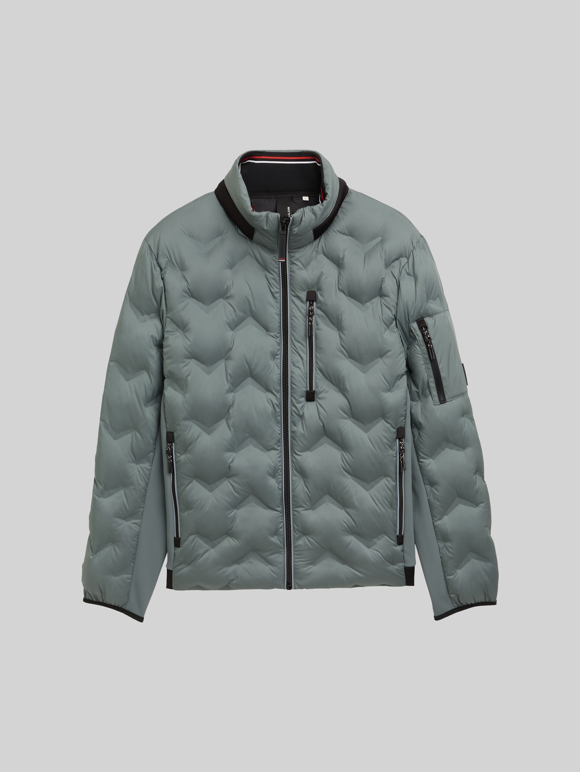 Hybrid quilted jacket with stowable hood - washed jasper green - Front product view
