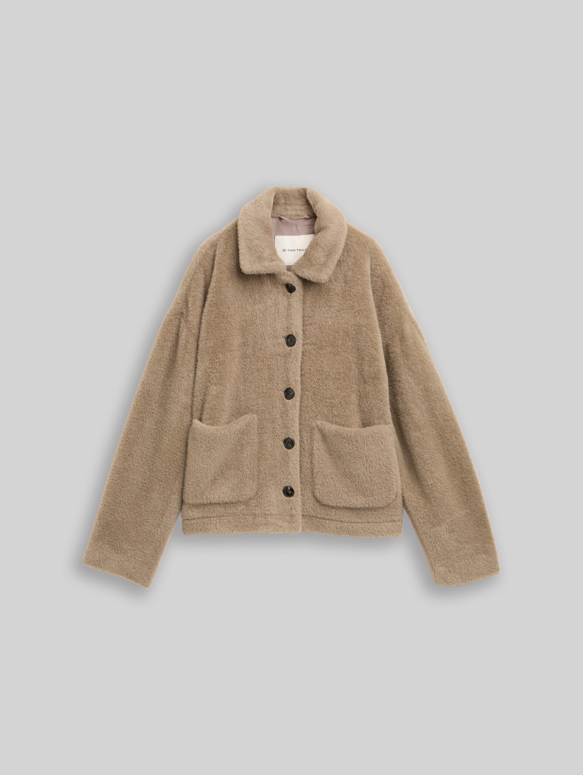 Teddy Jacke mit Taschen - soft taupe grey - Vorder-Produkt-Ansicht
