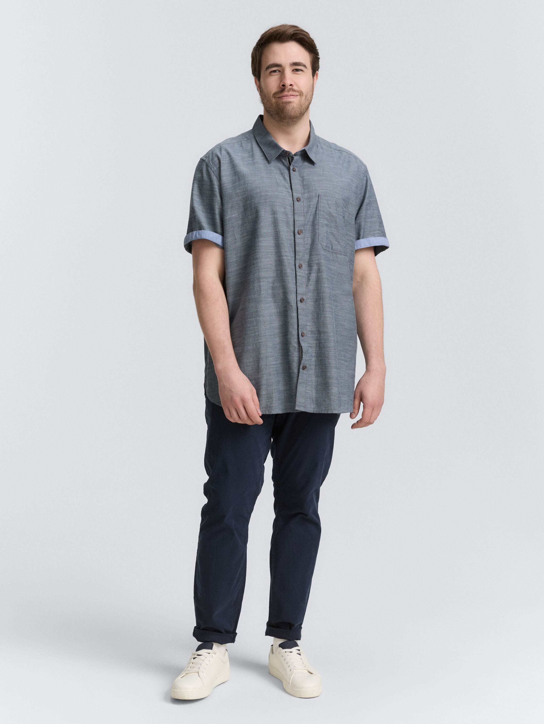 Plus Size - Kurzarmhemd mit Brusttasche - sky_captain_zigzag_structure - 