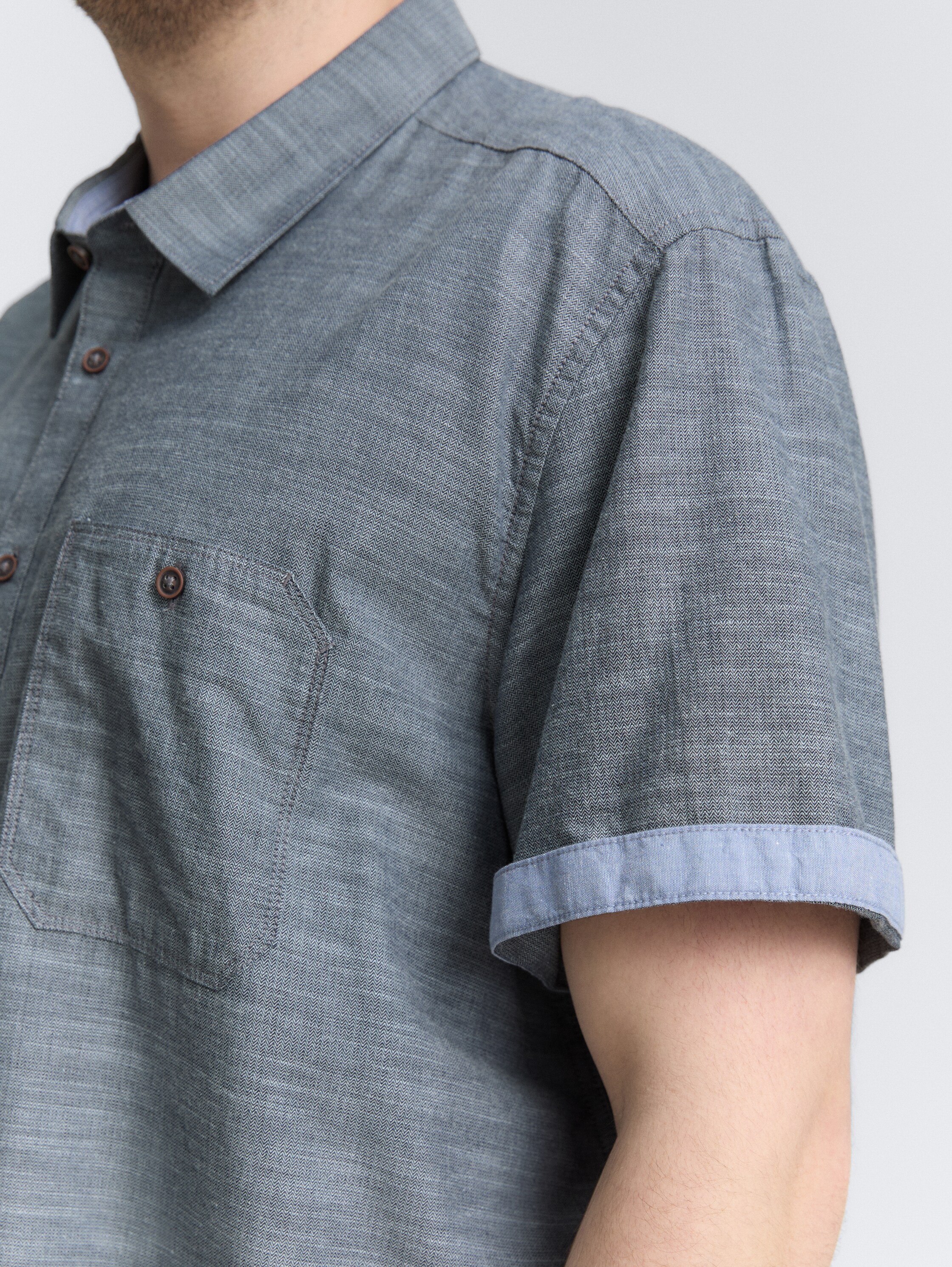 Plus Size - Kurzarmhemd mit Brusttasche - sky_captain_zigzag_structure - 