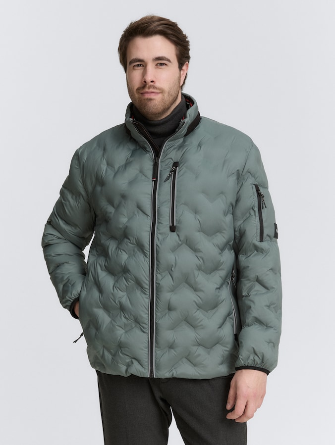 Plus Size - Hybrid lightweight quilted jacket with stowable hood by Men Plus Size, washed jasper green