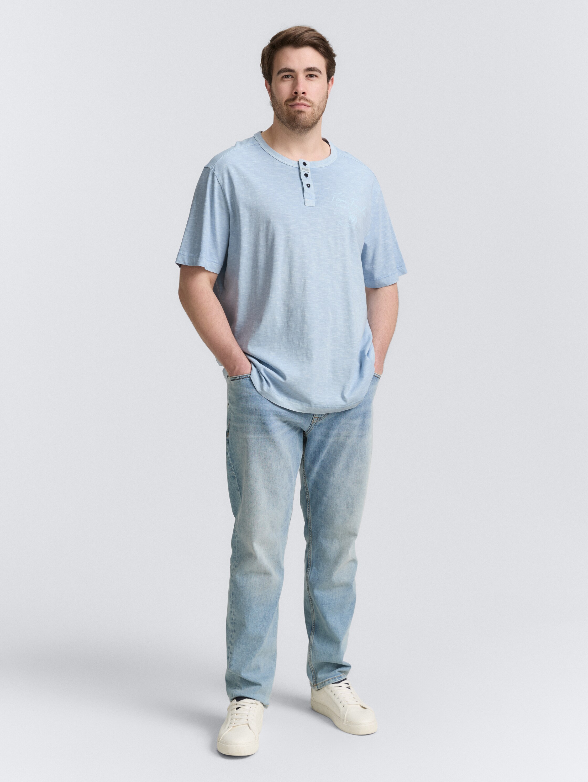 Plus Size - Henley T-Shirt mit Print - light_powder_blue - 