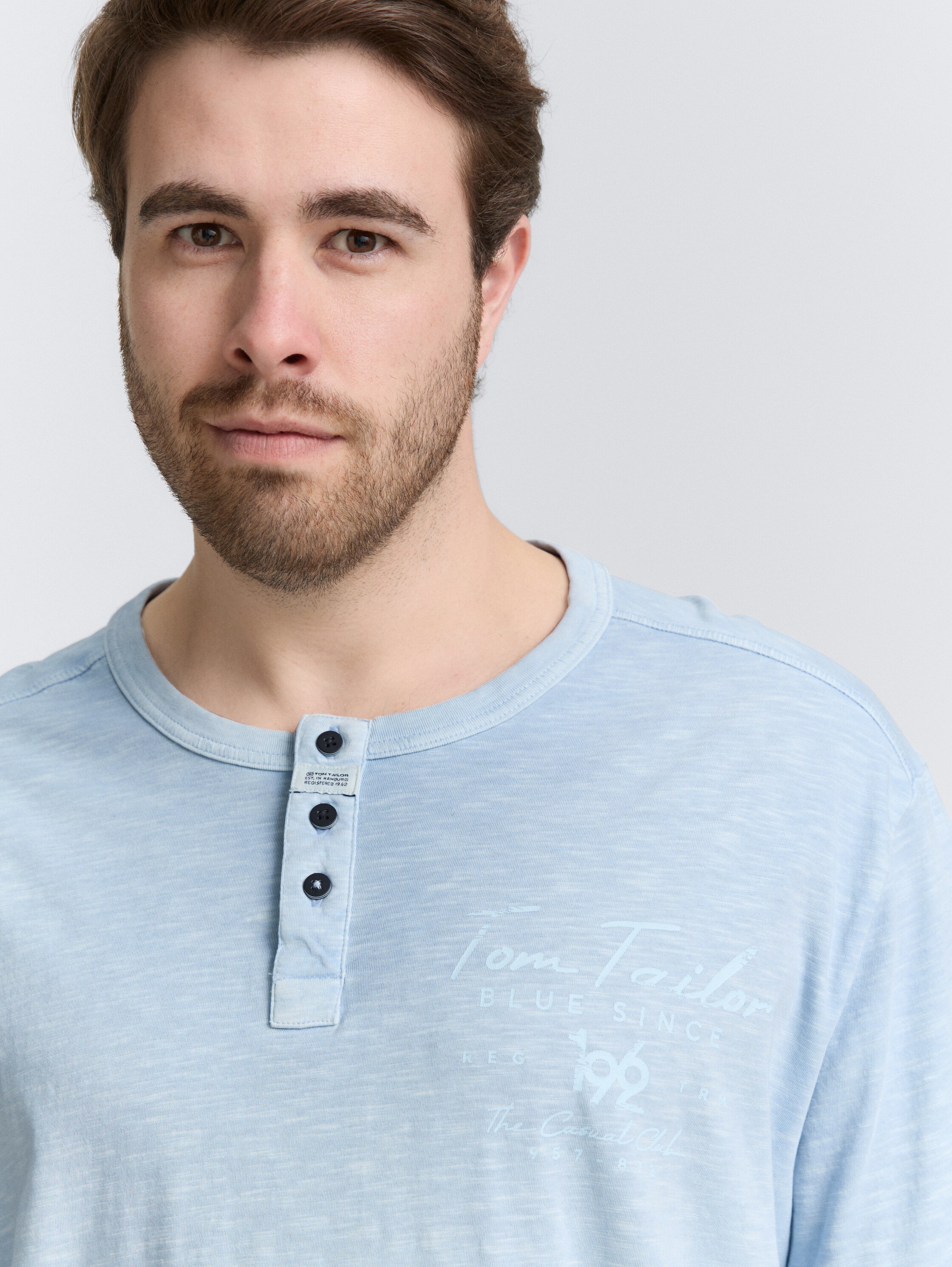 Plus Size - Henley T-Shirt mit Print - light_powder_blue - 