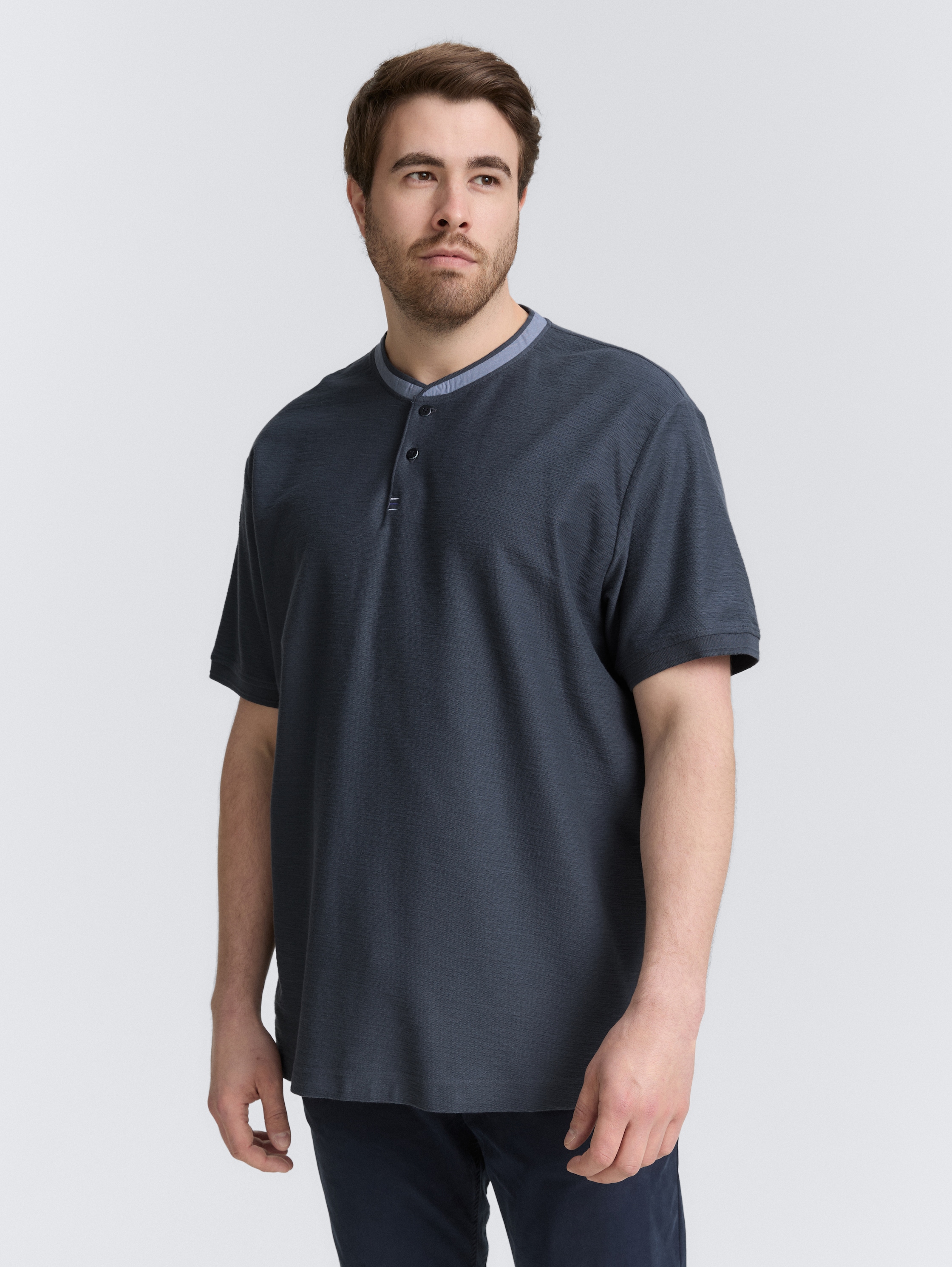 Plus Size - Poloshirt mit Stehkragen - blueish_grey - 