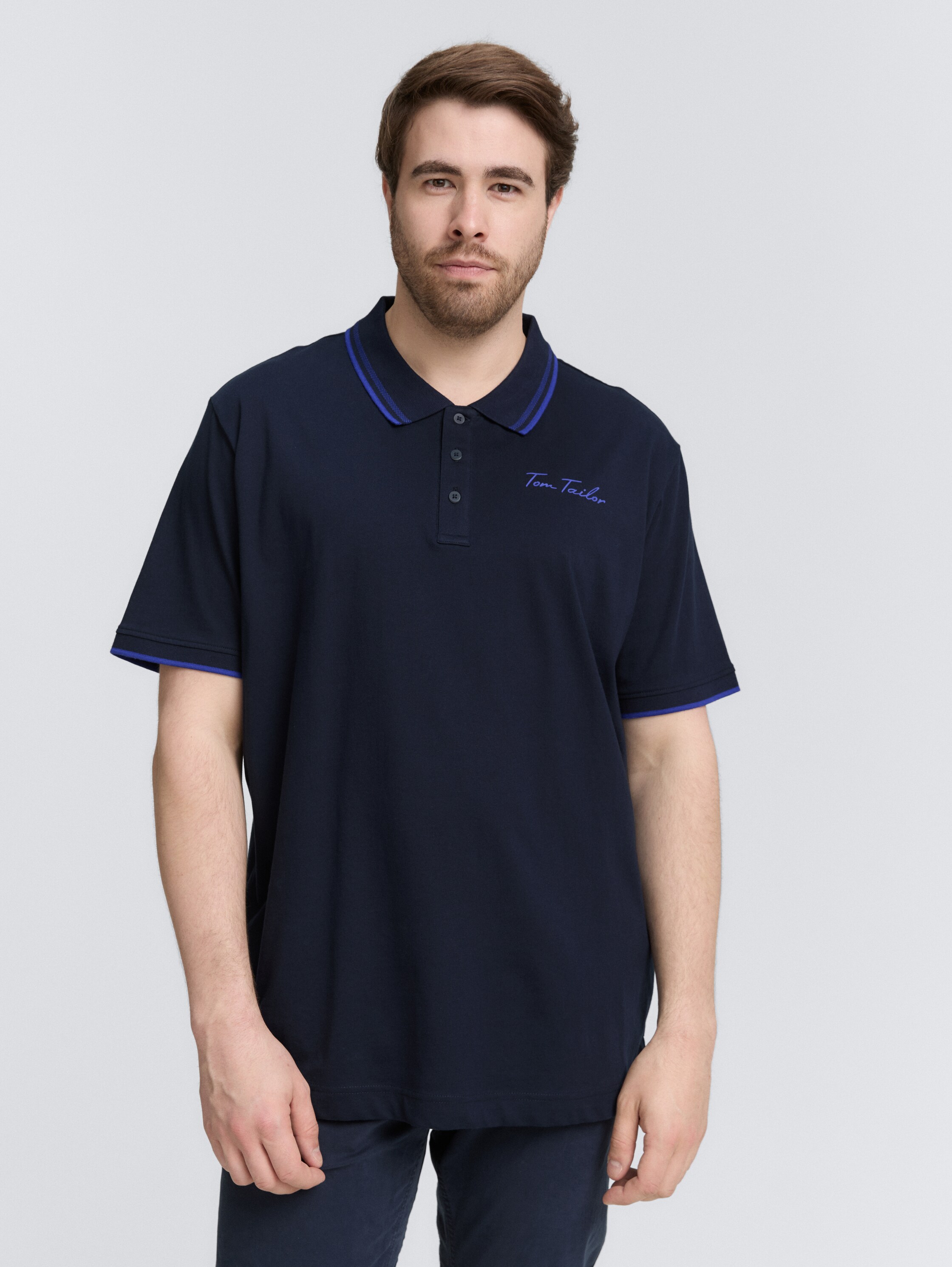 Plus Size - Poloshirt mit Logo-Print aus Baumwolle - sky_captain_blue_1 - 
