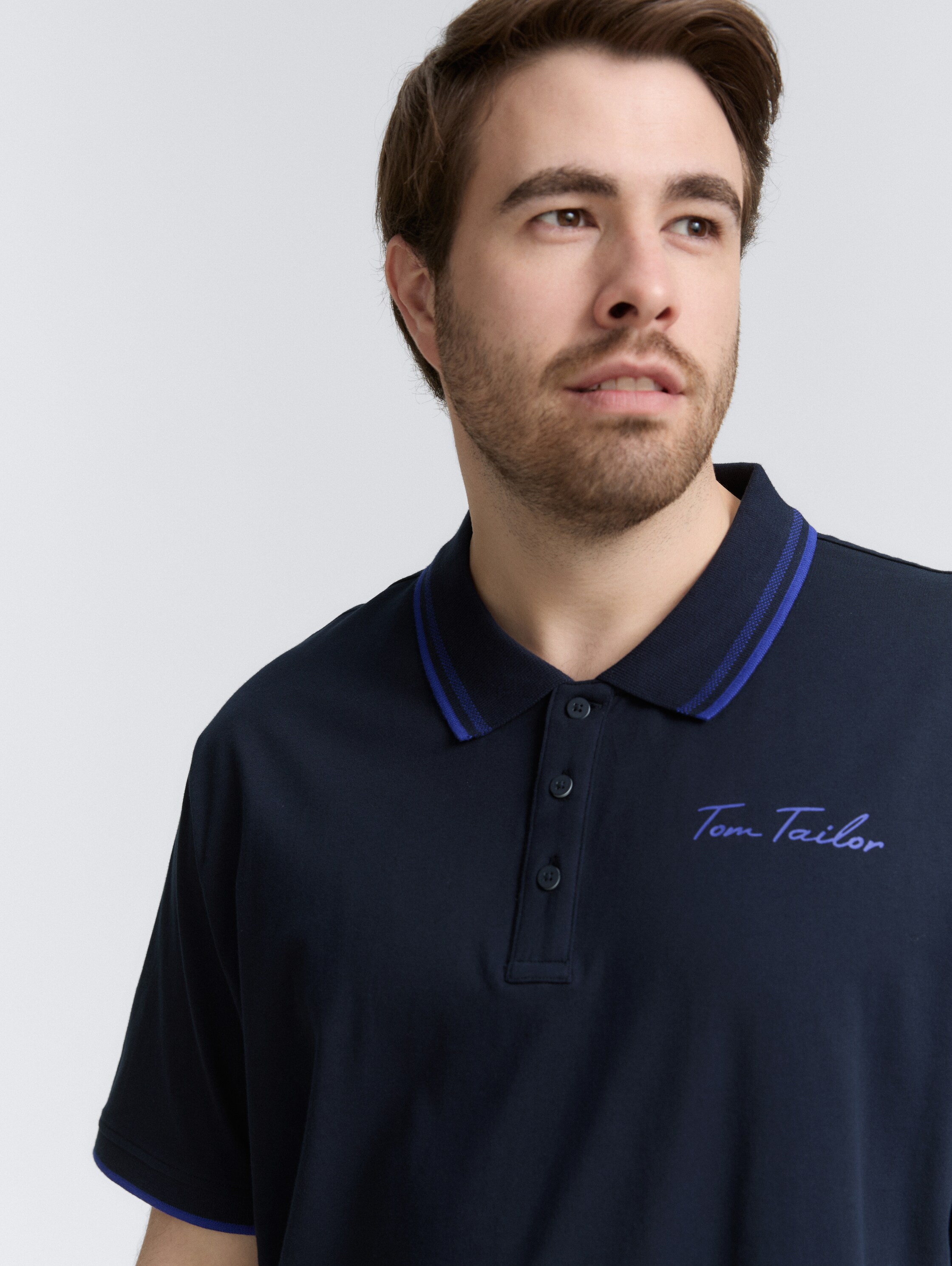 Plus Size - Poloshirt mit Logo-Print aus Baumwolle - sky_captain_blue_1 - 