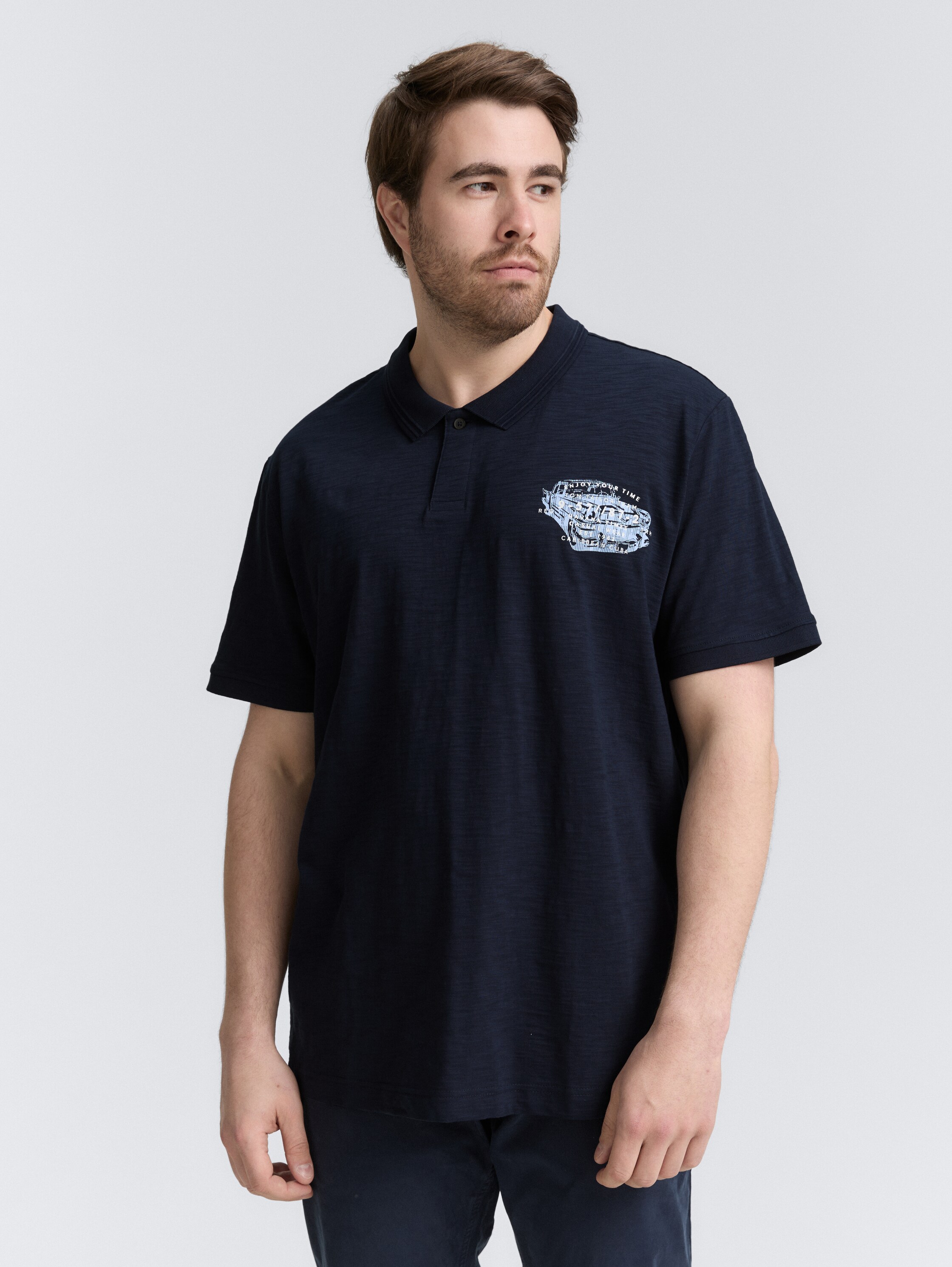 Plus Size - Poloshirt aus Baumwolle mit Print - sky_captain_blue_1 - 